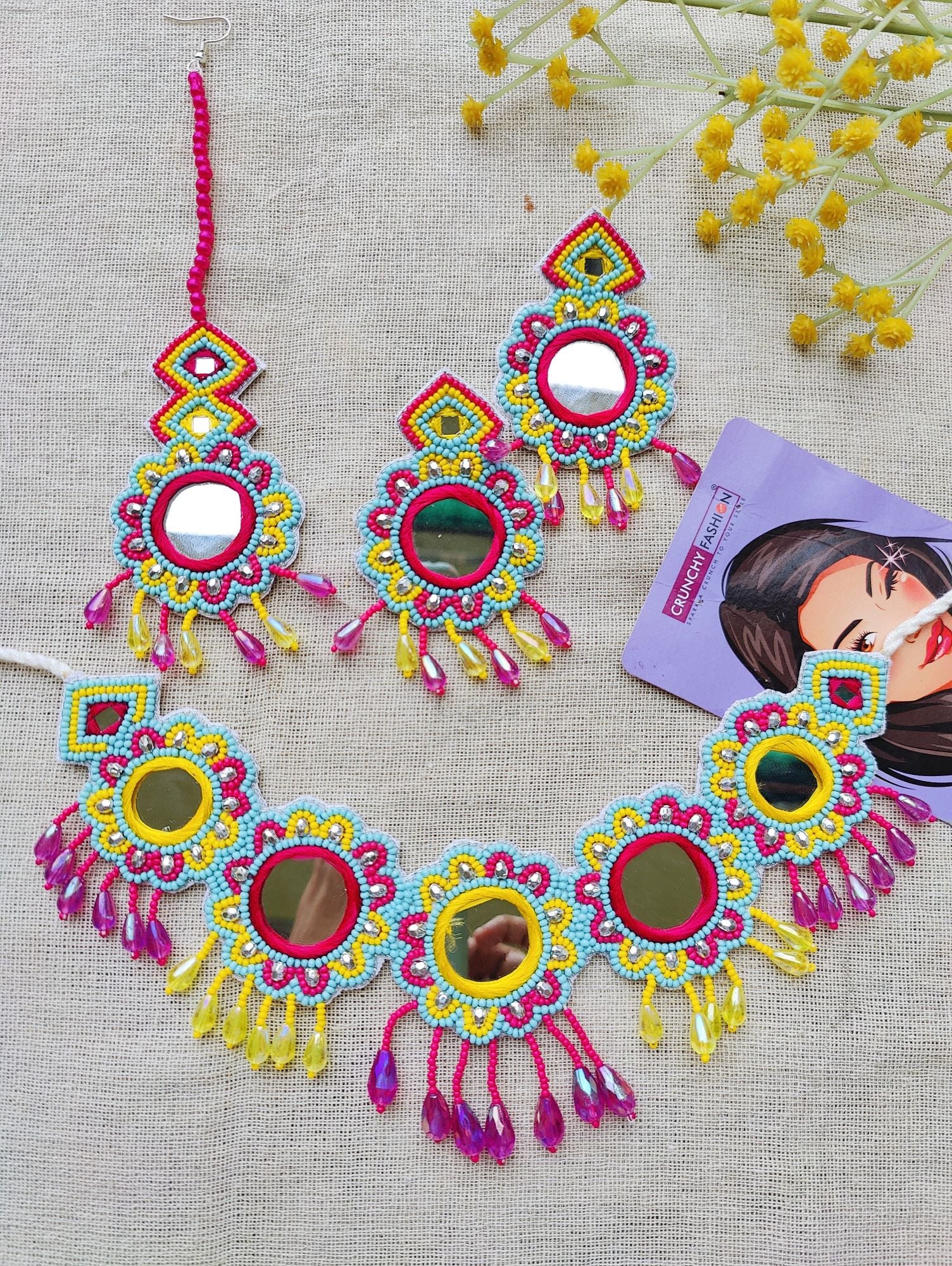 Delicate Flower Design Beaded Bridal Jewelry Set - Perfect for Wedding and Haldi Occasions
