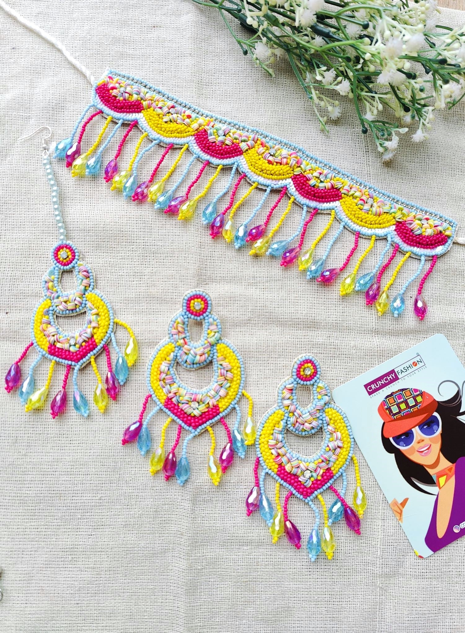 Bridal Bloom: Handmade Multicolor Beaded Jewellery Set for Wedding and Haldi Ceremonies