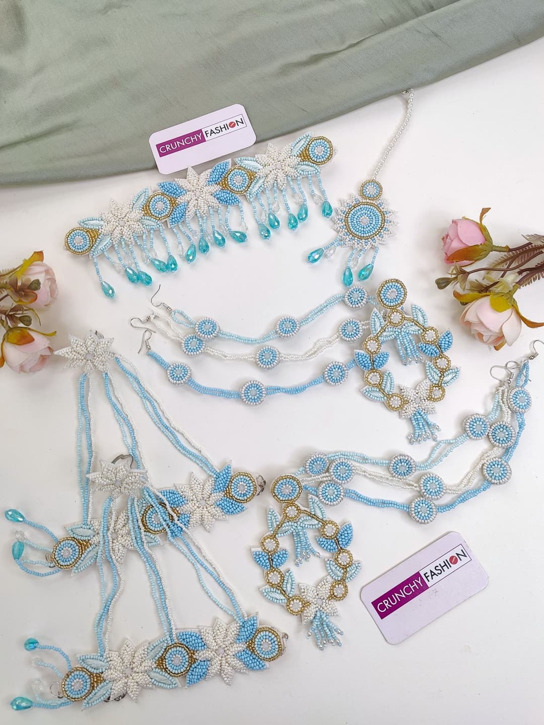 Floral Fantasy: Multicolor Pearl Haldi-Mehndi Bridal Jewelry