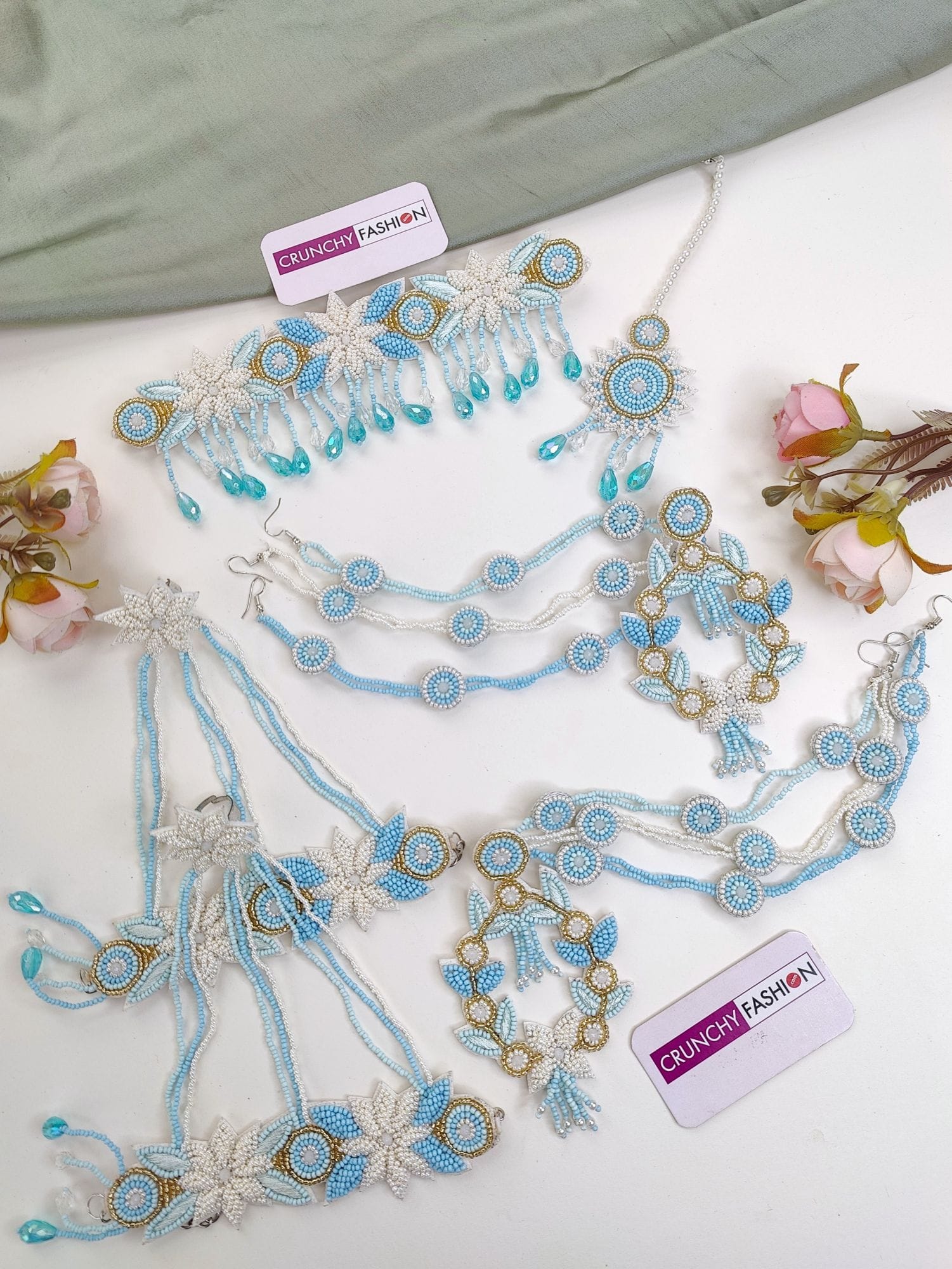 Floral Fantasy: Multicolor Pearl Haldi-Mehndi Bridal Jewelry