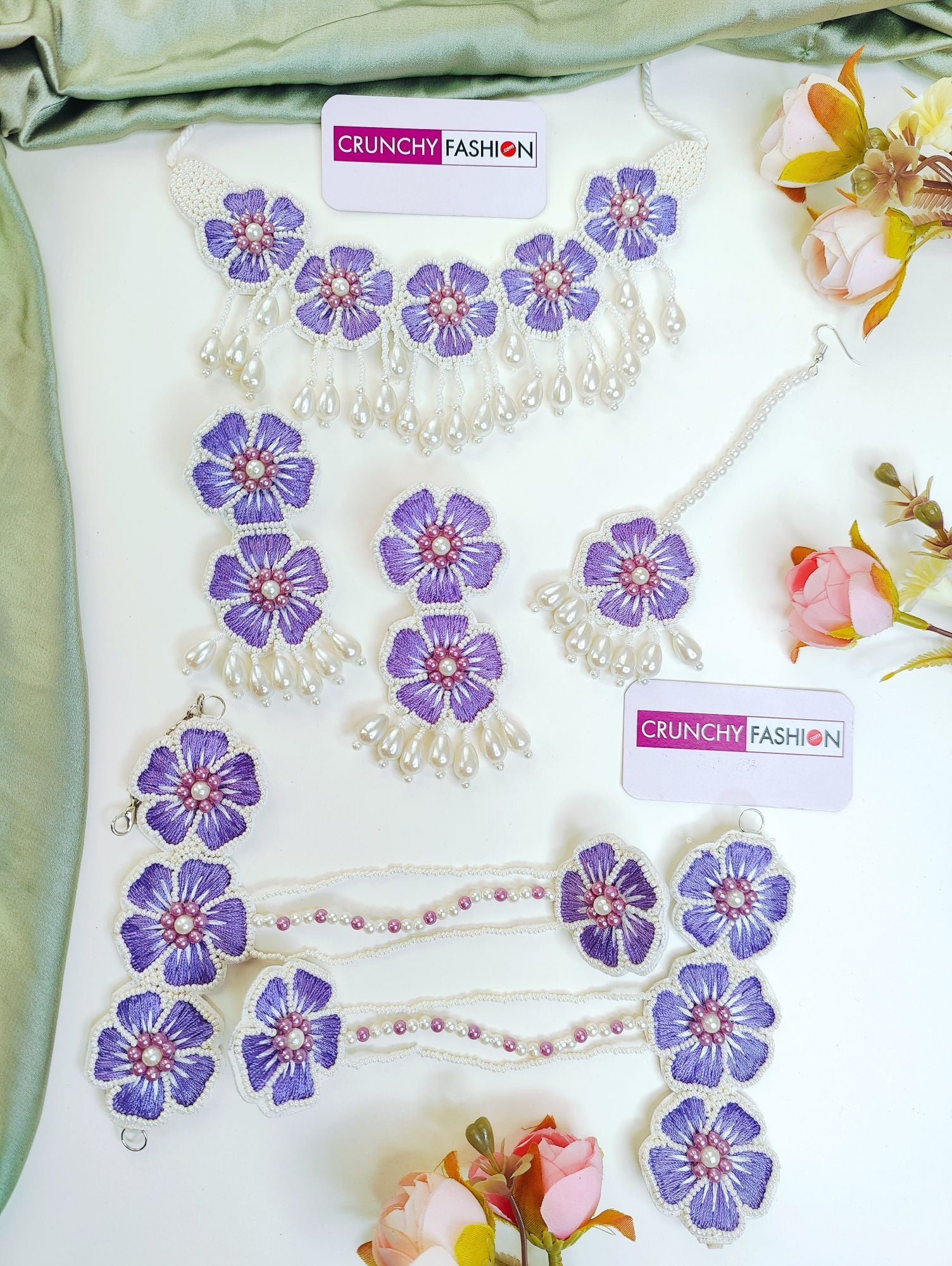 Heer's Pink Pearl Cowrie Shell Haldi-Mehndi Jewelry for Fashionistas