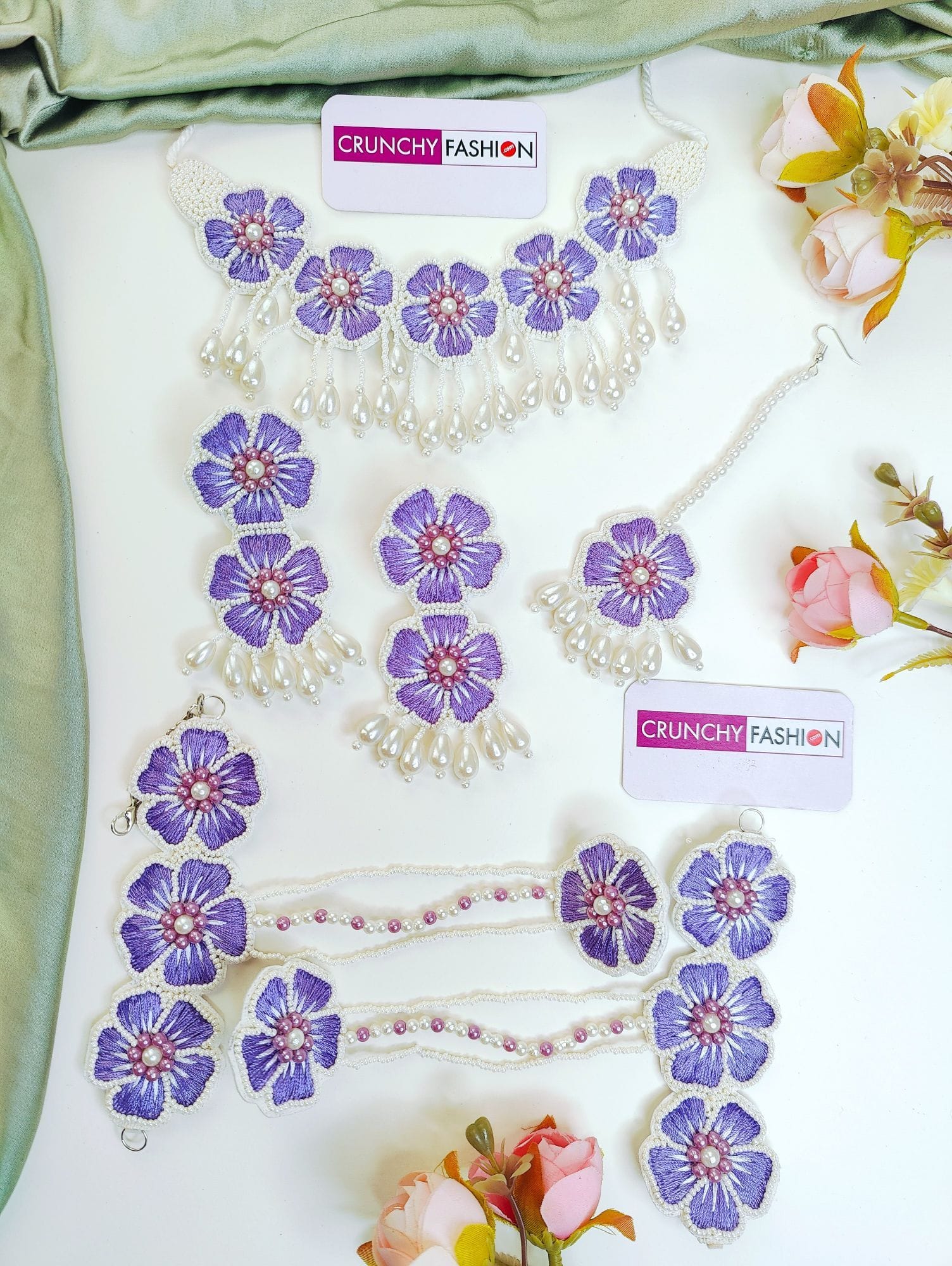 Heer's Pink Pearl Cowrie Shell Haldi-Mehndi Jewelry for Fashionistas