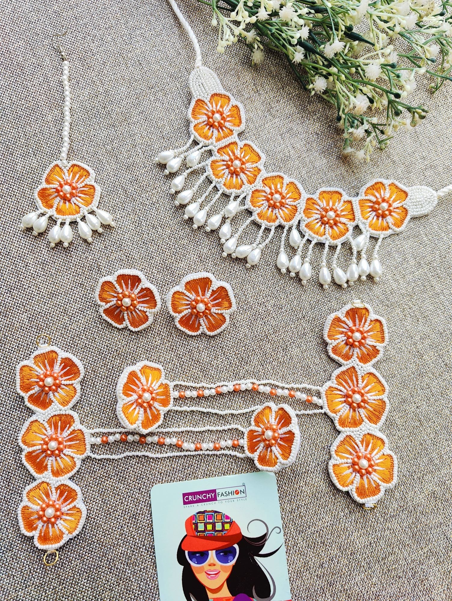 Yellow-Pink Haldi-Mehndi Floral Jewellery Set for Women