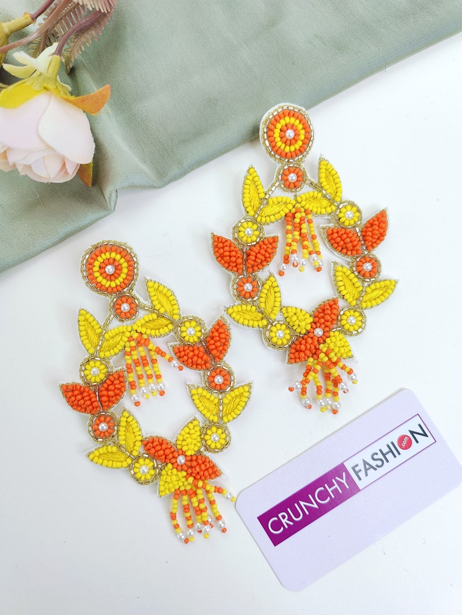 Ethnic Bloom: Handmade Multicolor Pearl Bridal Haldi-Mehndi Set