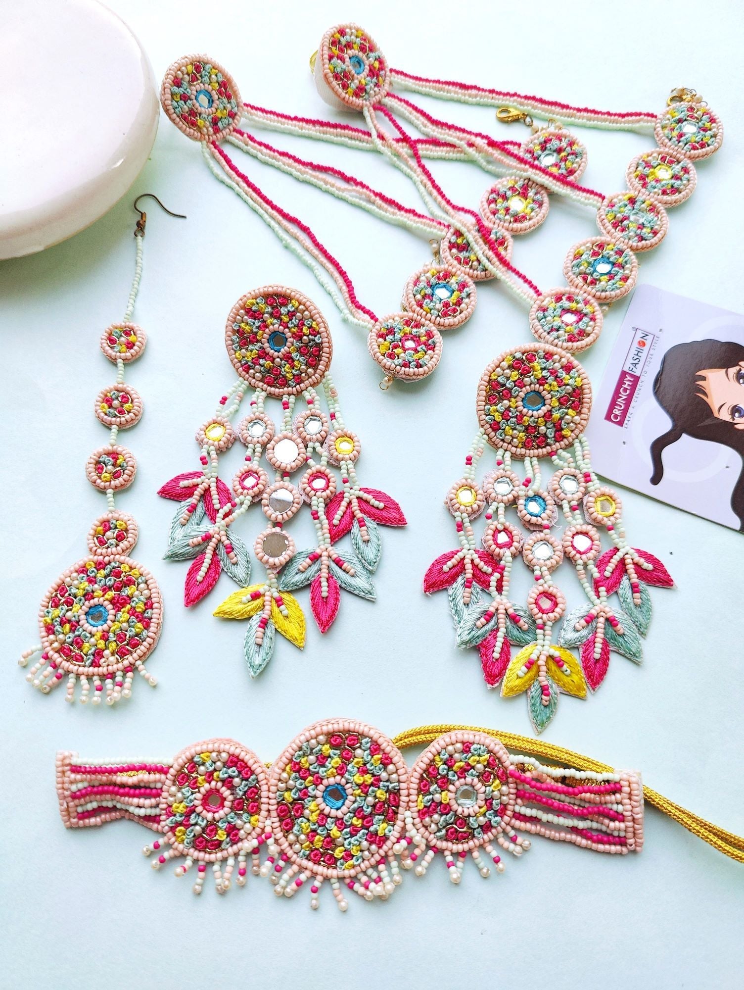 Handcrafted Floral Carnival Jewellery, Aqua & Sky-Blue, Haldi-Mehndi