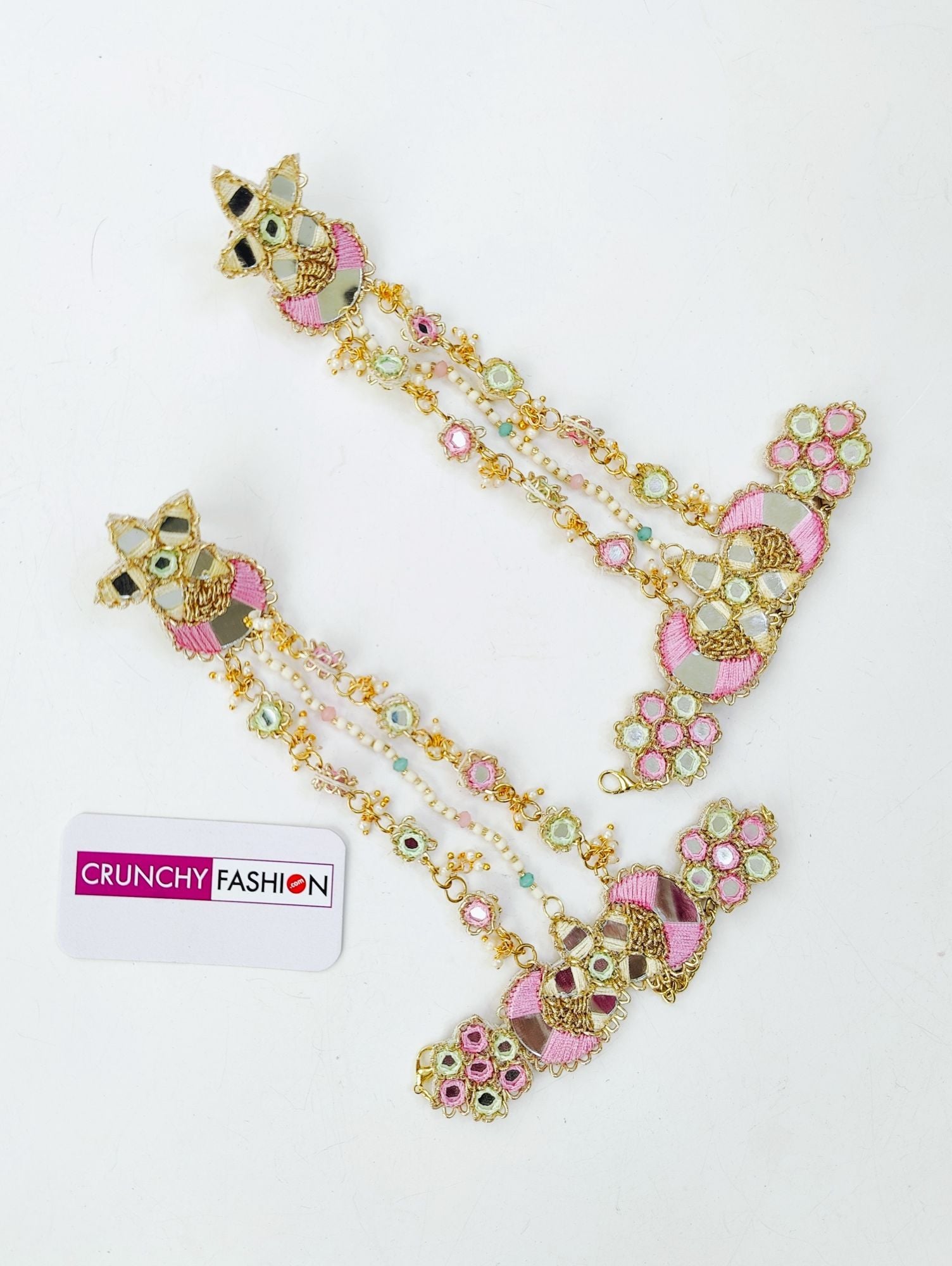Pink Delight Floral Mint Green Beaded Jewellery Set for Chic Summers