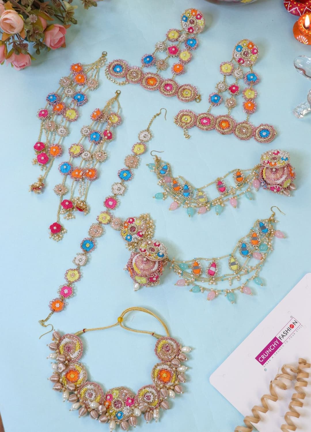 Handcrafted Floral Ethnic Multicolor Bridal Sets for Haldi & Wedding