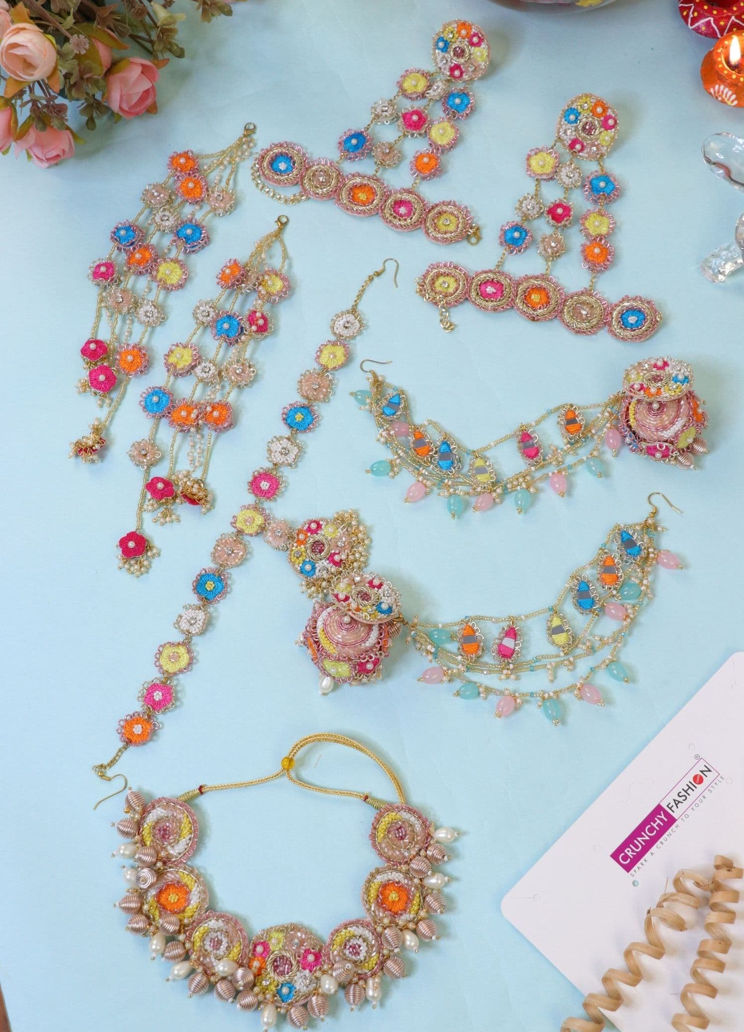Handcrafted Floral Ethnic Multicolor Bridal Sets for Haldi & Wedding