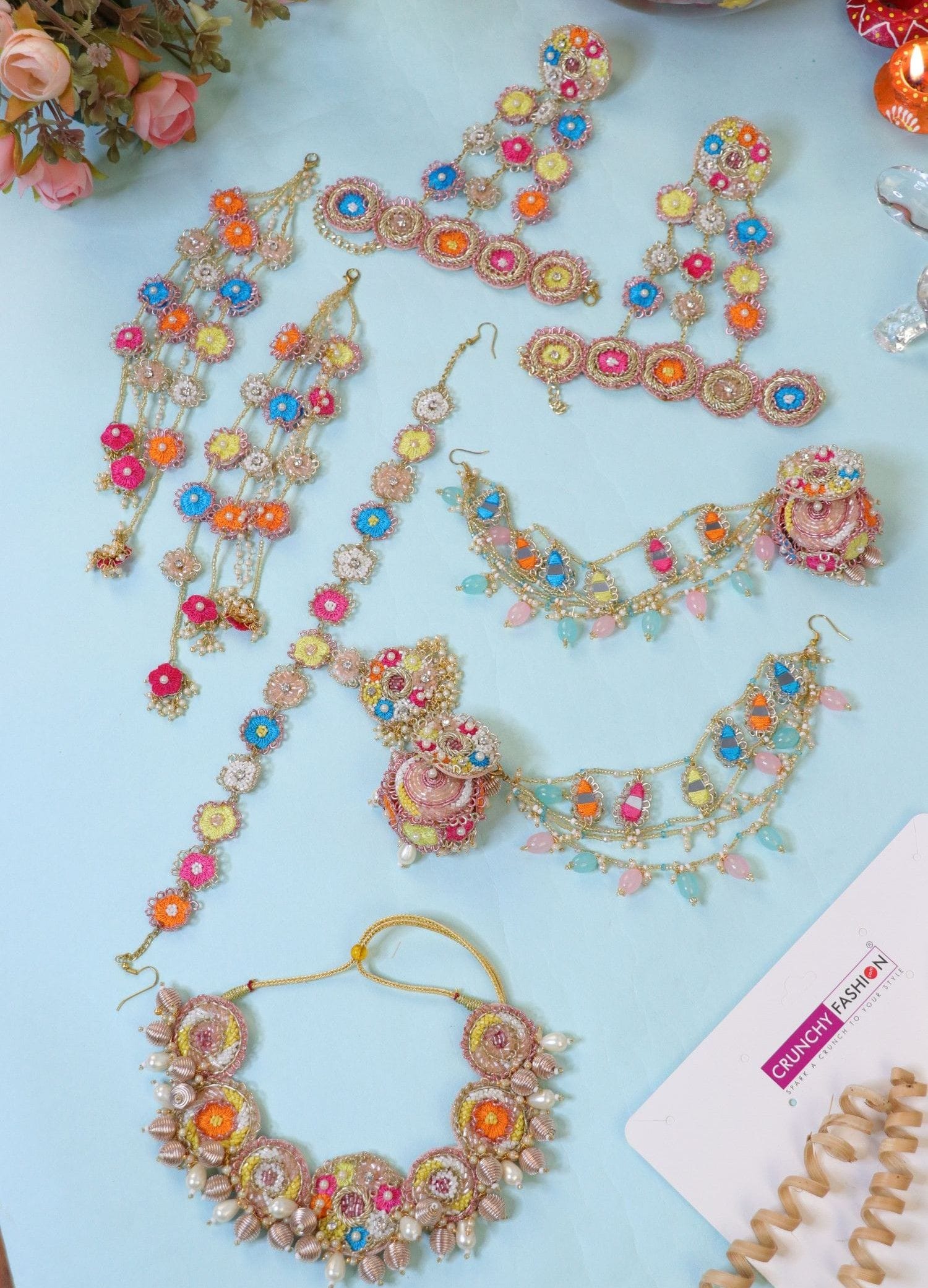 Handcrafted Floral Ethnic Multicolor Bridal Sets for Haldi & Wedding