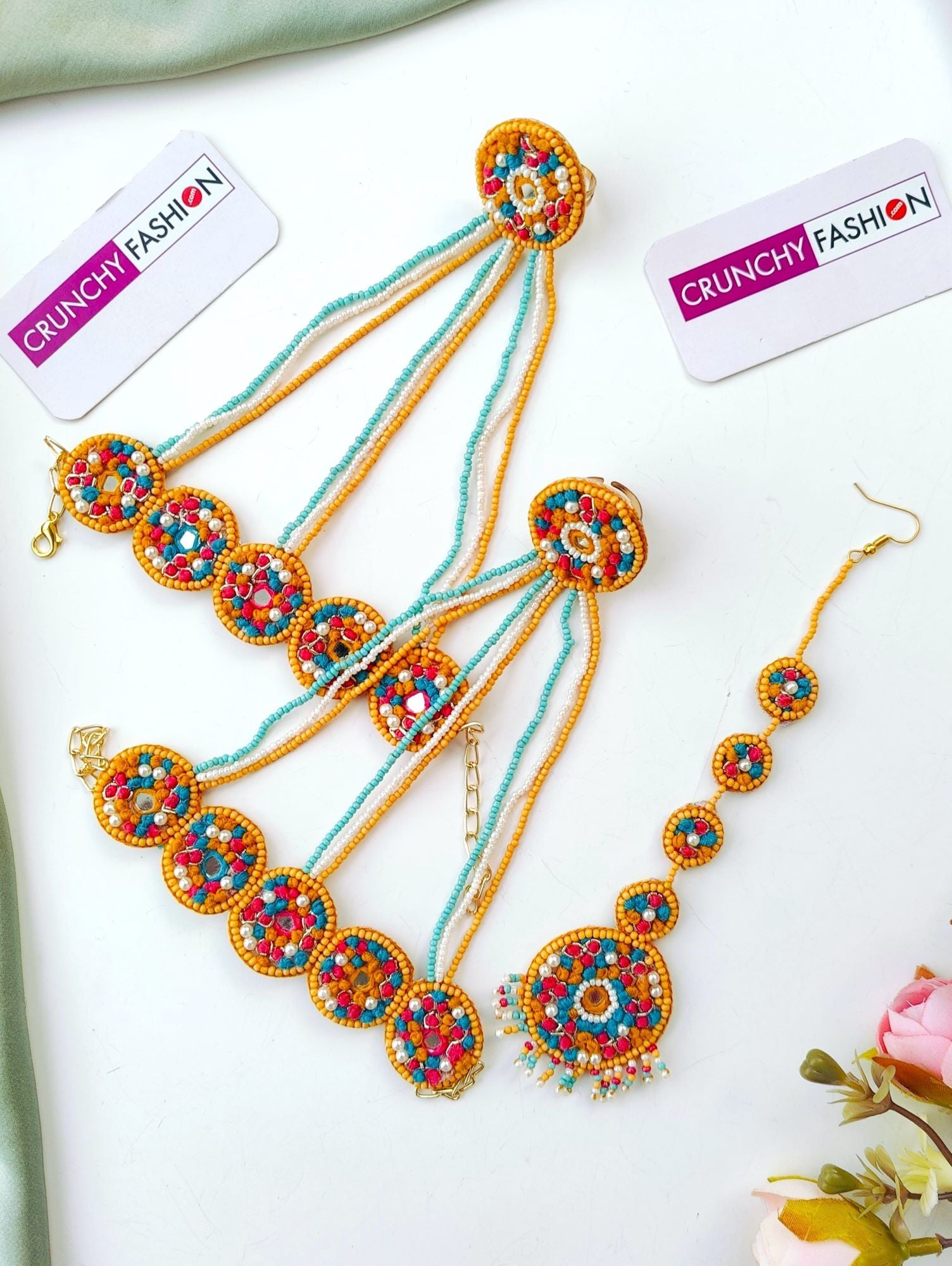Multicolor Floral Beaded Festivity Jewelry Set, Handmade for Women and Girls