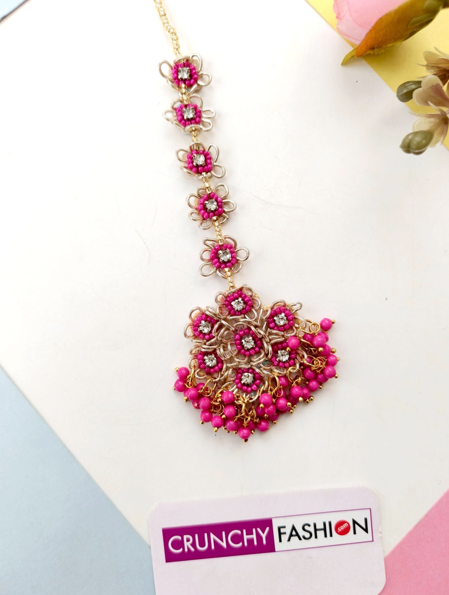 Hot Pink Floral Carnival Jewellery Set: Haldi-Mehndi Accessory