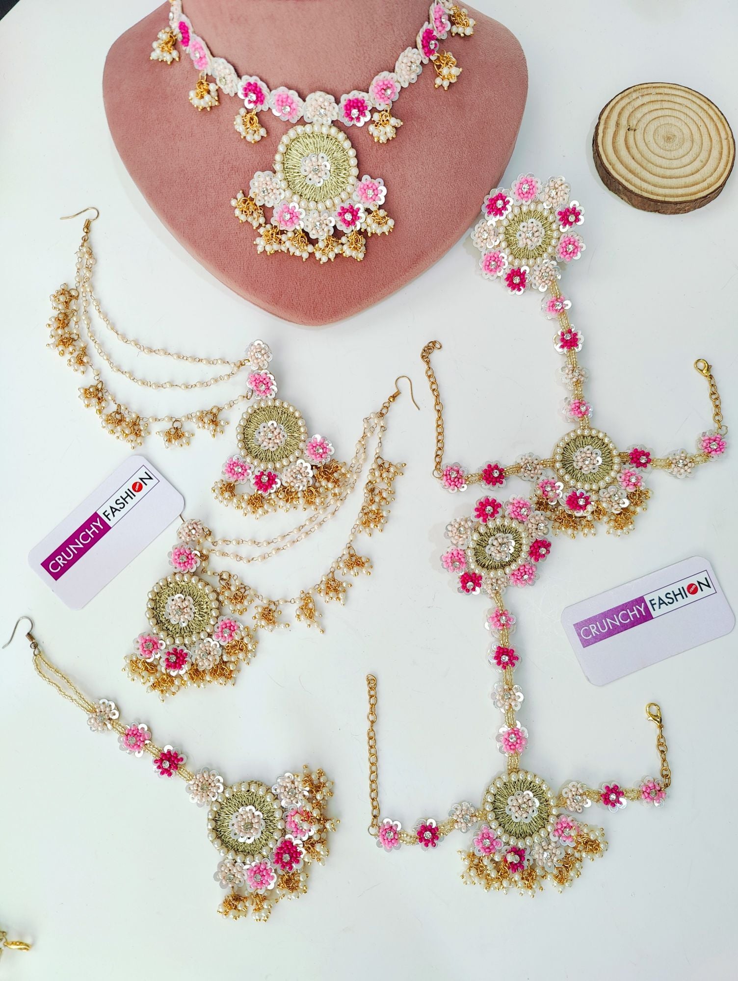 Bespoke Bloom: Hot & Baby Pink, Beaded Wedding & Carnival Jewelry Set