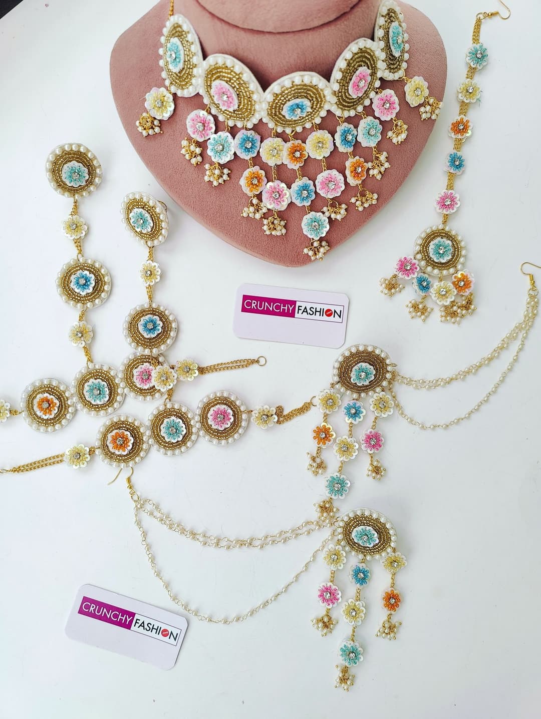 Handcrafted Floral Enchantress Bridal Set Multihued Haldi Mehndi Style