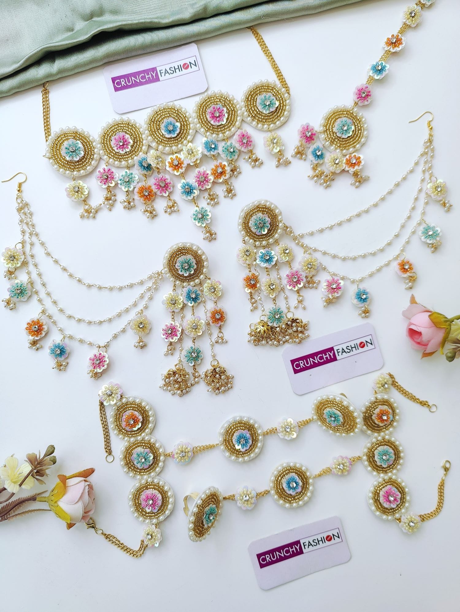Handcrafted Floral Enchantress Bridal Set Multihued Haldi Mehndi Style