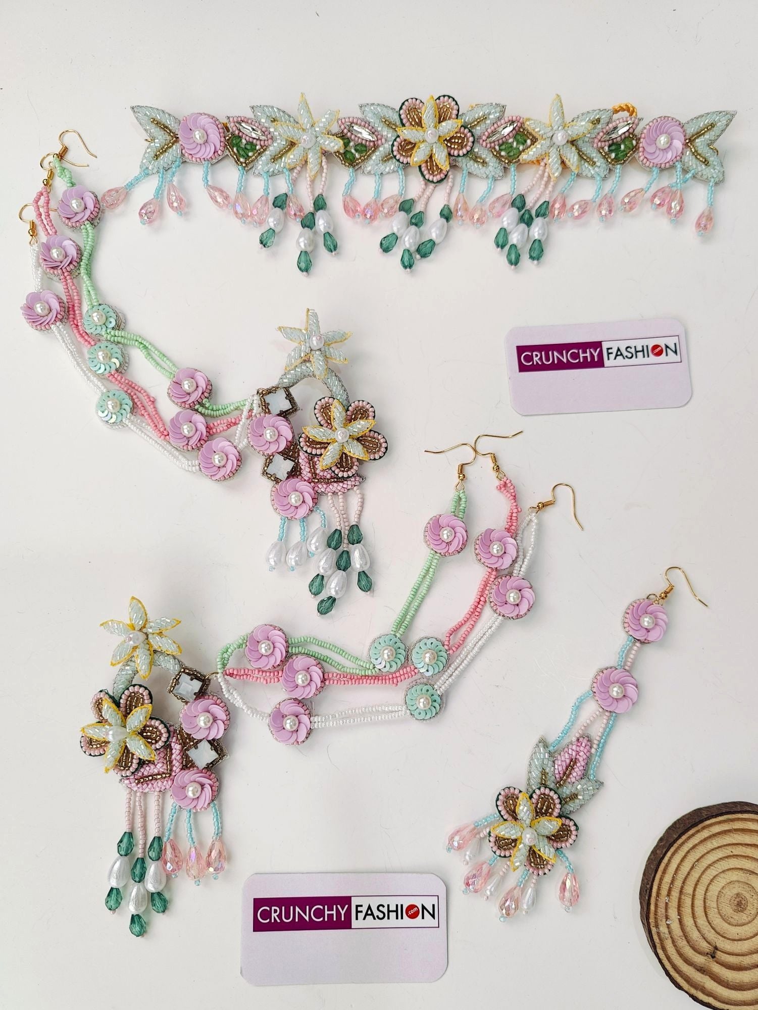 Pastel Hues Floral Bridal Haldi Mehndi Jewelry Set Handmade Accessory
