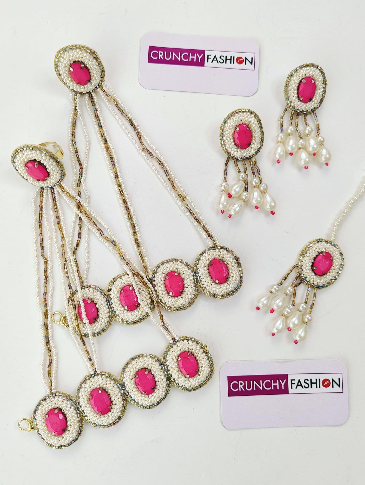 Nitara Haldi Jewellery Set in Pink Crystals