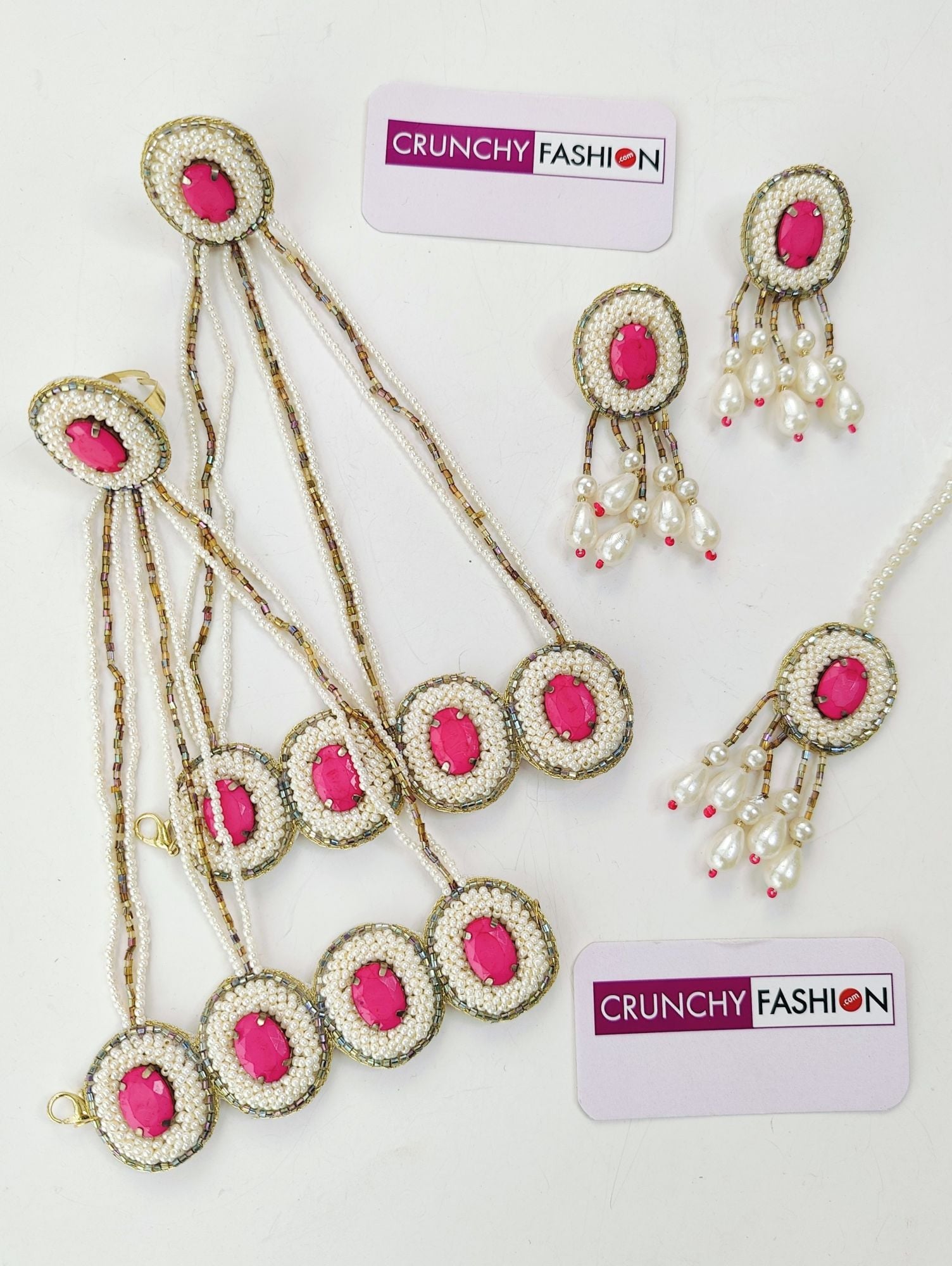 Nitara Haldi Floral Elegance - Pink Crystal Pearl Bridal Jewelry Set
