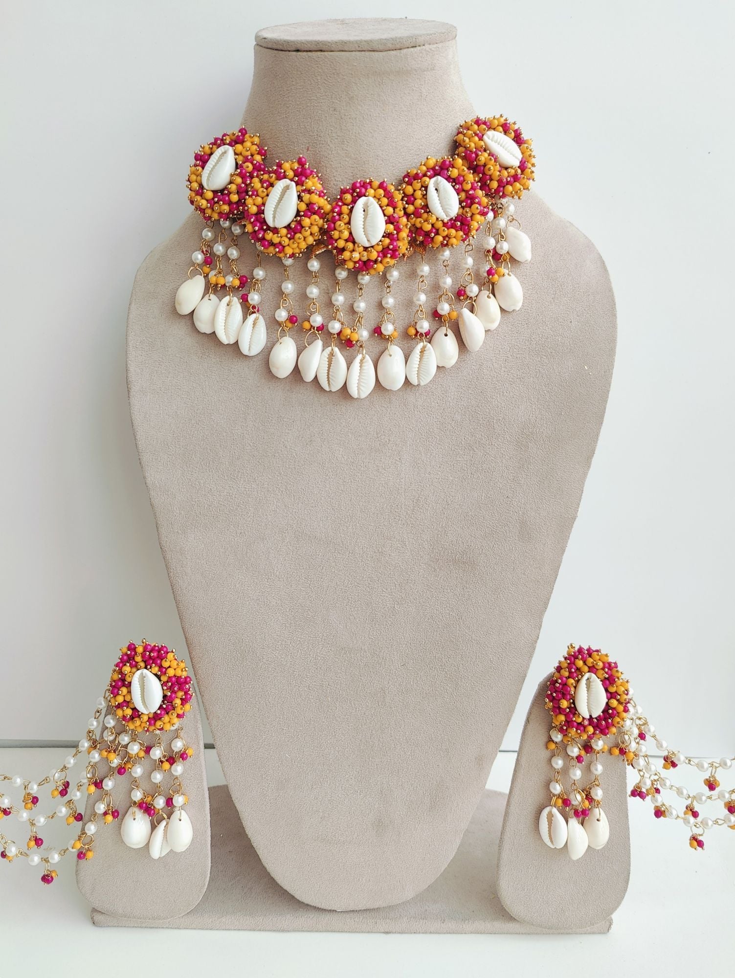 Pink-Orange Pearl Shell - Bridal Wedding Set - Haldi Mehndi Kalira