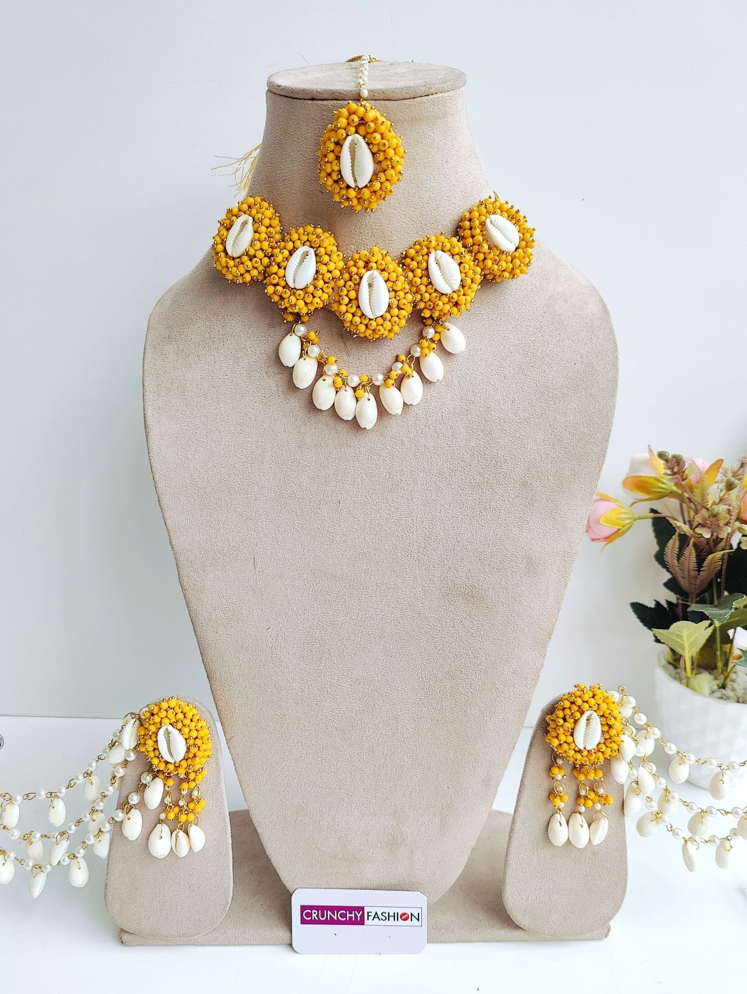 Golden Glory: Haldi-Mehndi Special Pearl & Sea Shell Jewellery Set