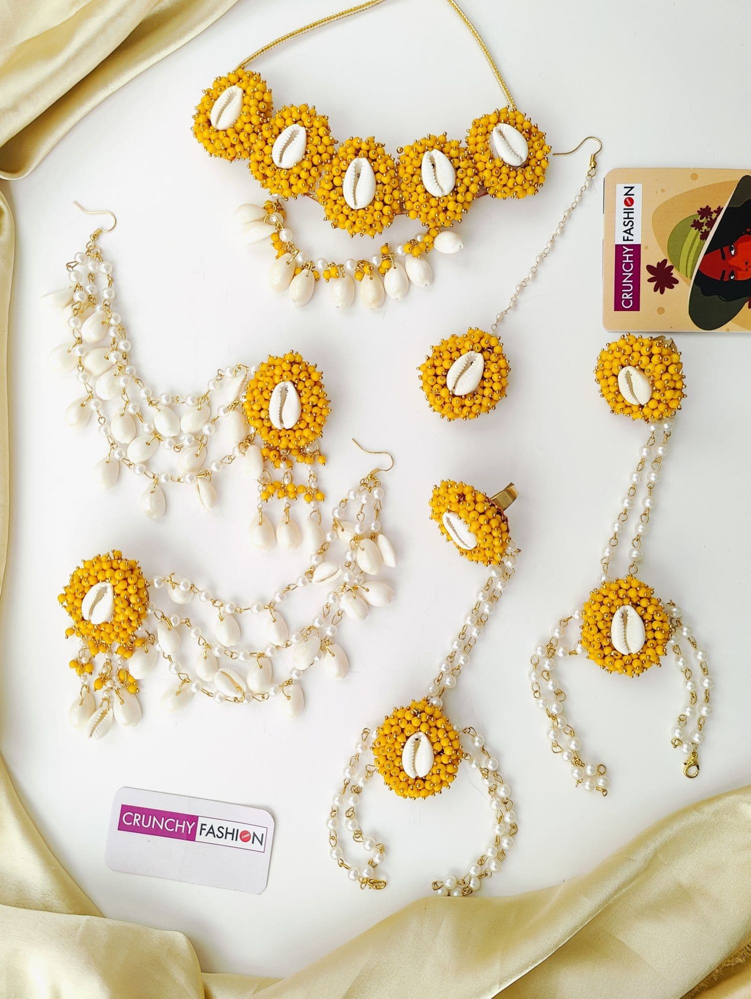 Golden Glory: Haldi-Mehndi Special Pearl & Sea Shell Jewellery Set