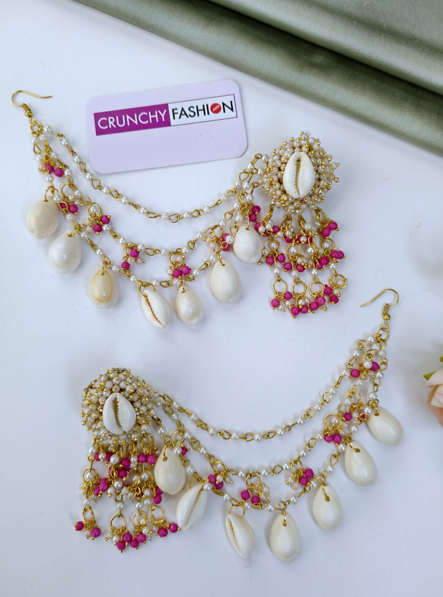 Handmade Pink Sea Shell Jewellery Set for Haldi & Mehndi Brides