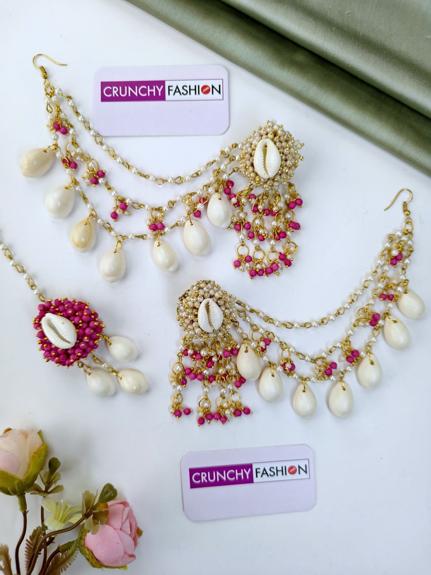 Handmade Pink Sea Shell Jewellery Set for Haldi & Mehndi Brides