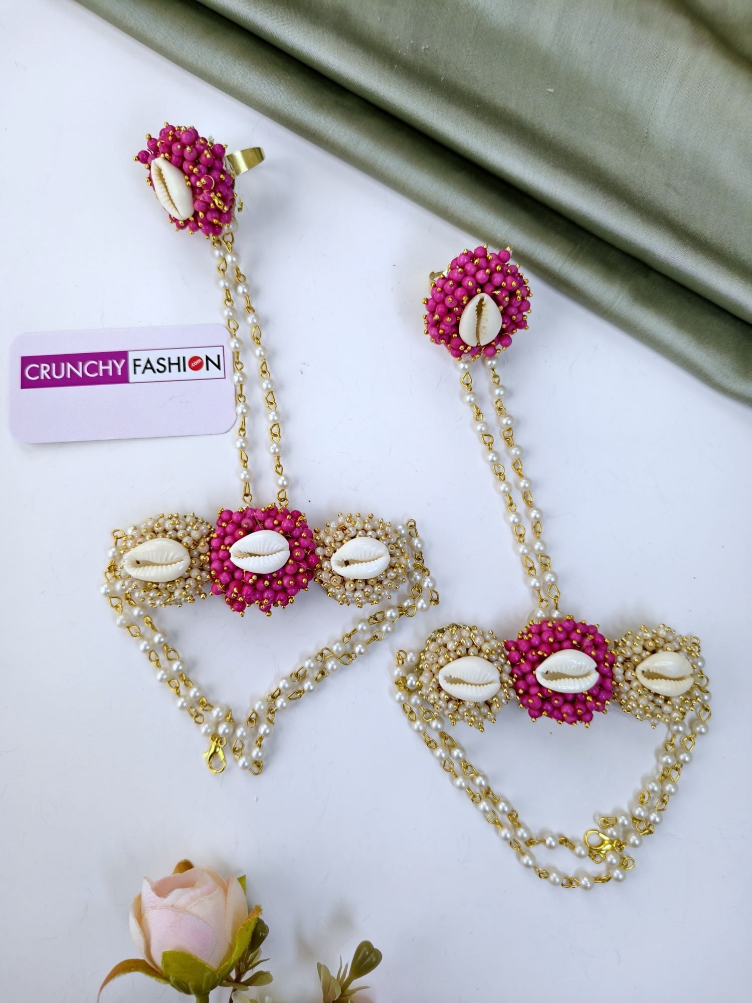 Handmade Pink Sea Shell Jewellery Set for Haldi & Mehndi Brides
