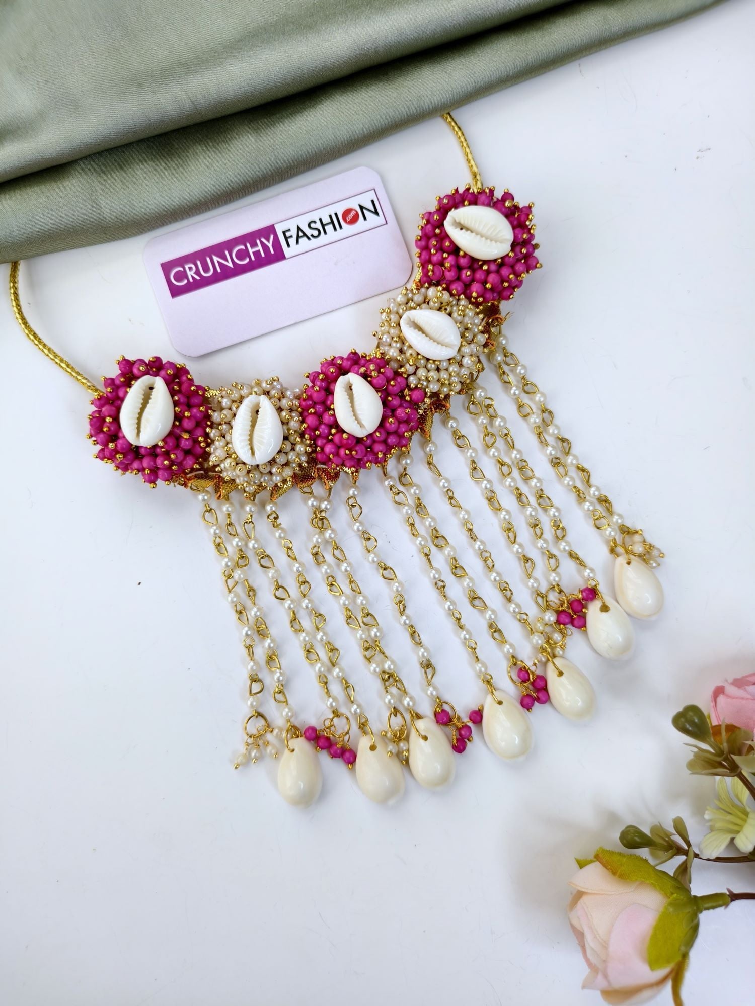 Handmade Pink Sea Shell Jewellery Set for Haldi & Mehndi Brides