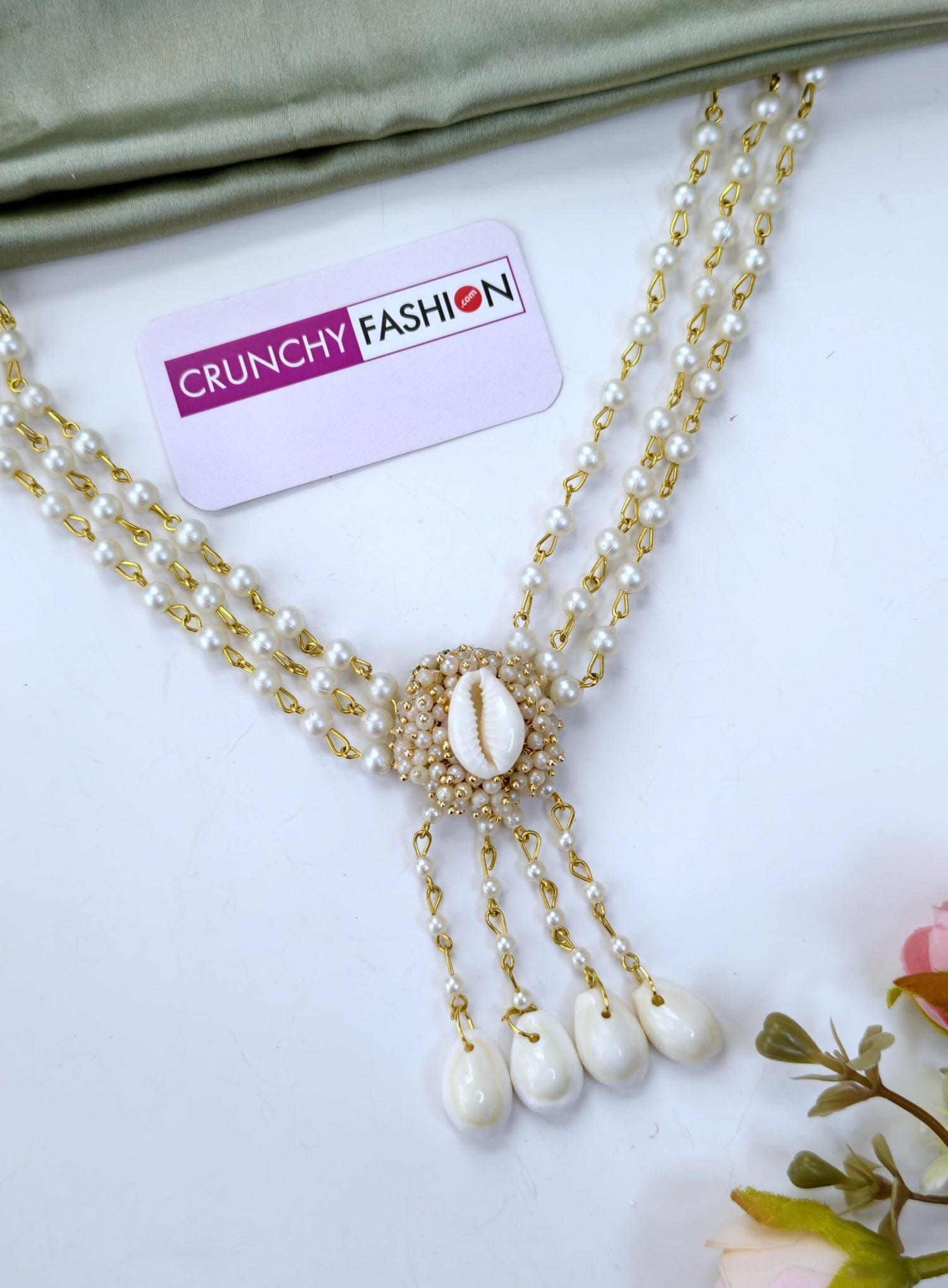 Handmade Pearl & Cowrie Shell Jewellery Set for Haldi & Mehndi