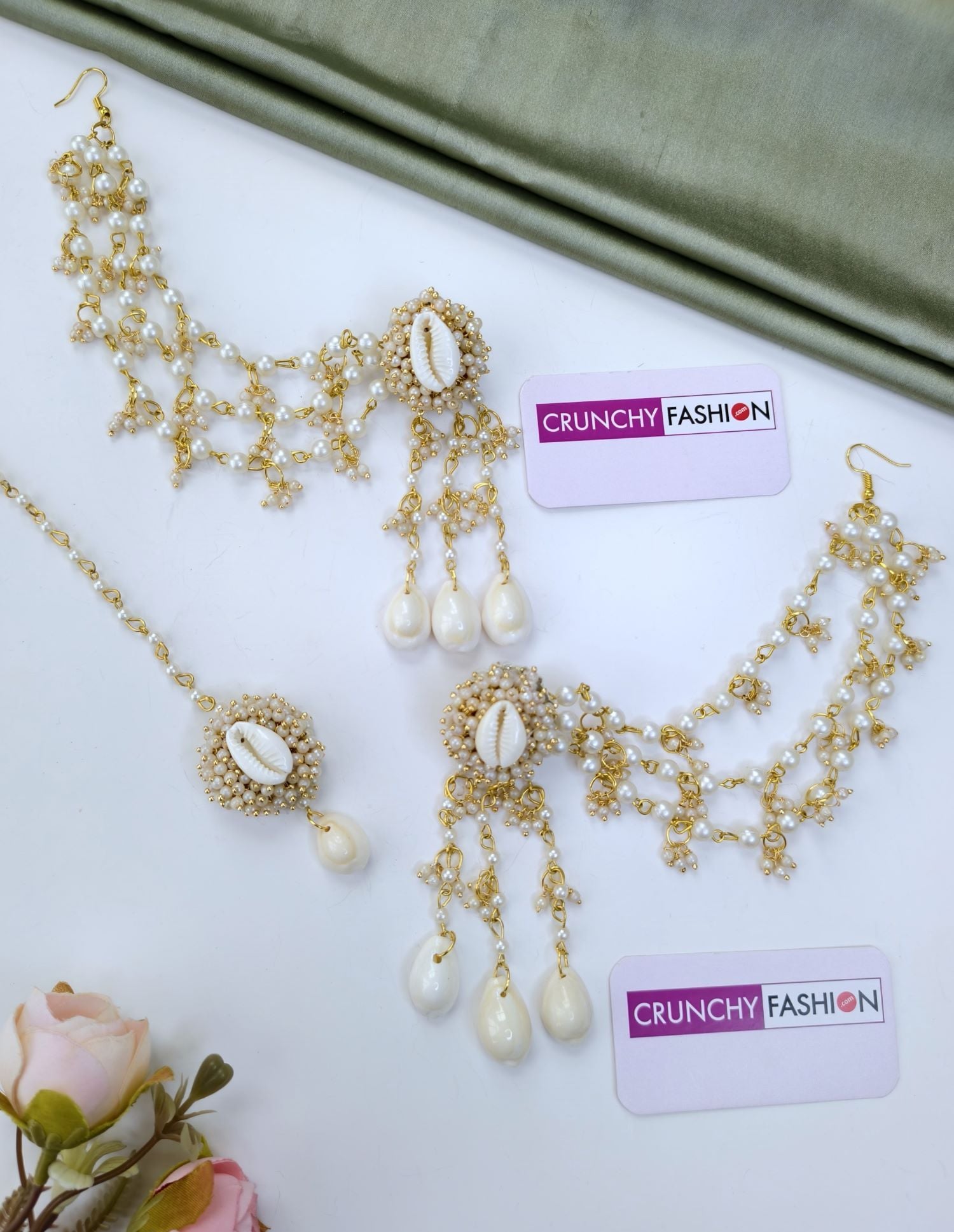 Handmade Pearl & Cowrie Shell Jewellery Set for Haldi & Mehndi