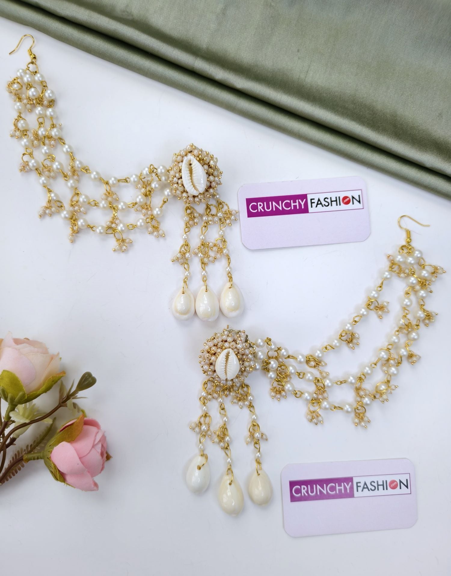 Handmade Pearl & Cowrie Shell Jewellery Set for Haldi & Mehndi