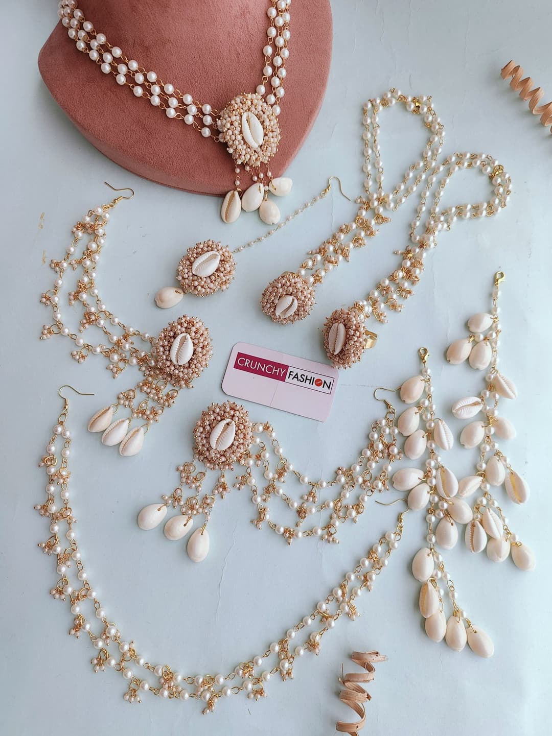 Handmade Pearl & Cowrie Shell Jewellery Set for Haldi & Mehndi