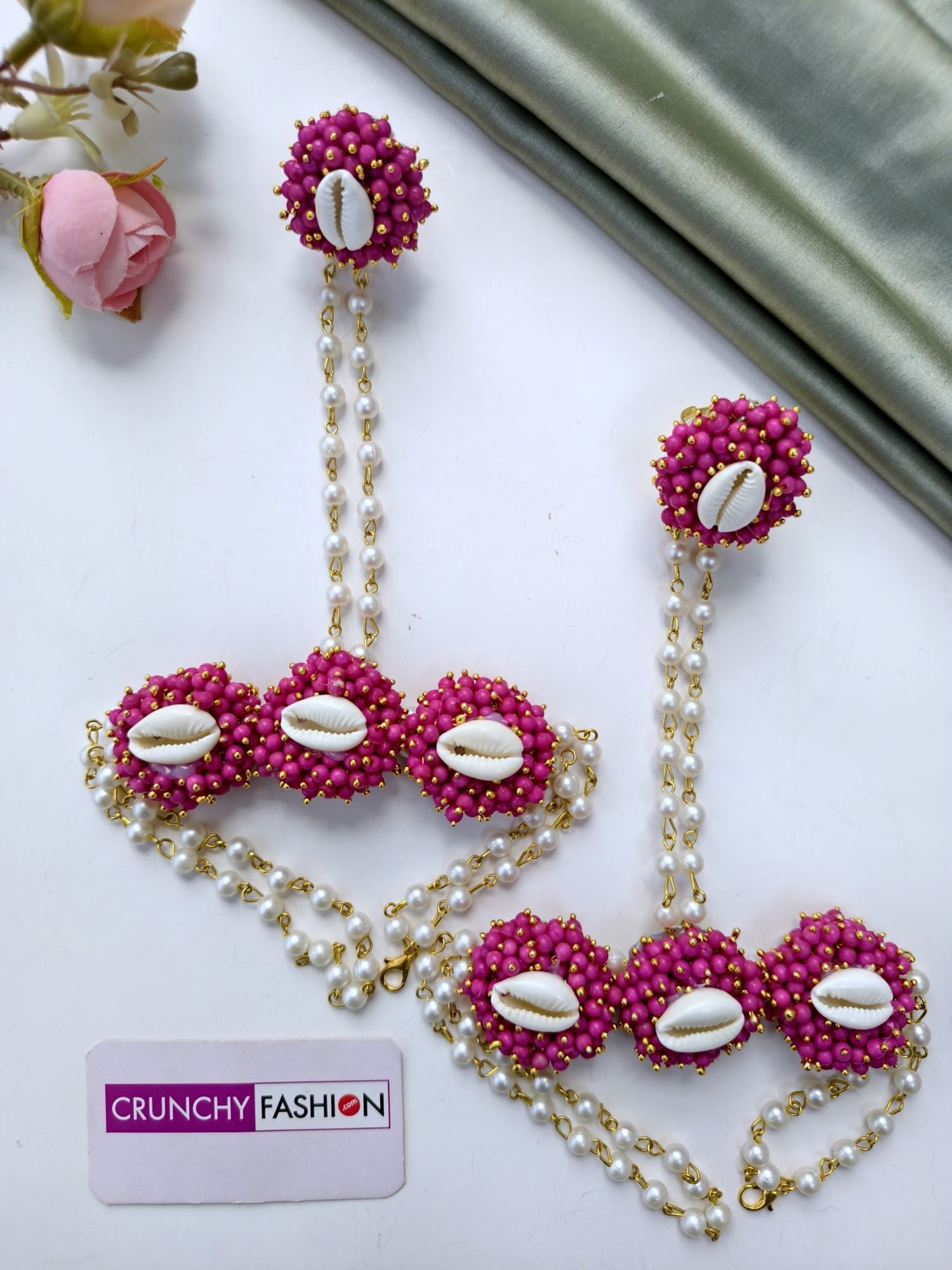 Heer's Pink Pearl Cowrie Shell Haldi-Mehndi Jewelry for Fashionistas