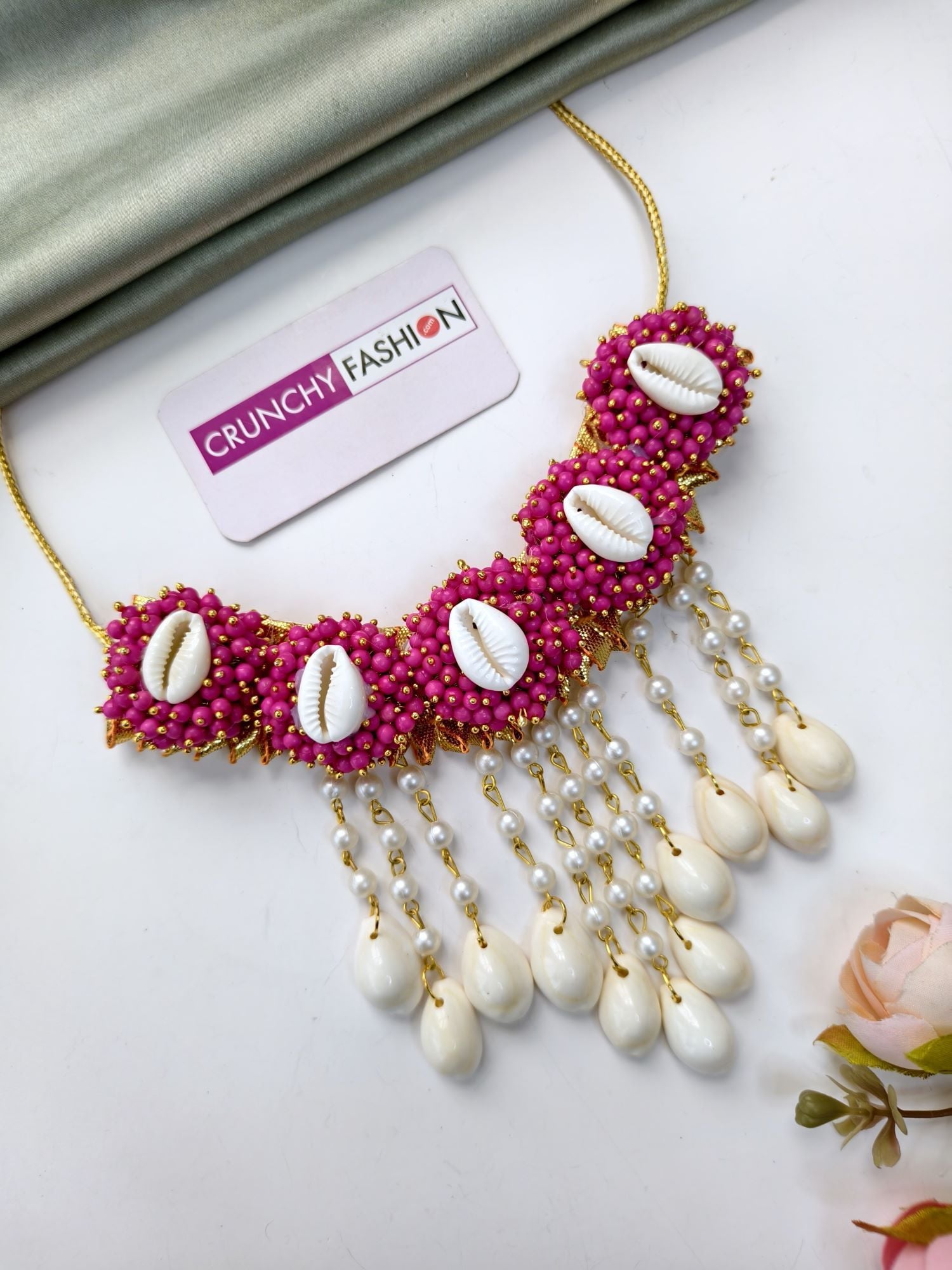 Heer's Pink Pearl Cowrie Shell Haldi-Mehndi Jewelry for Fashionistas
