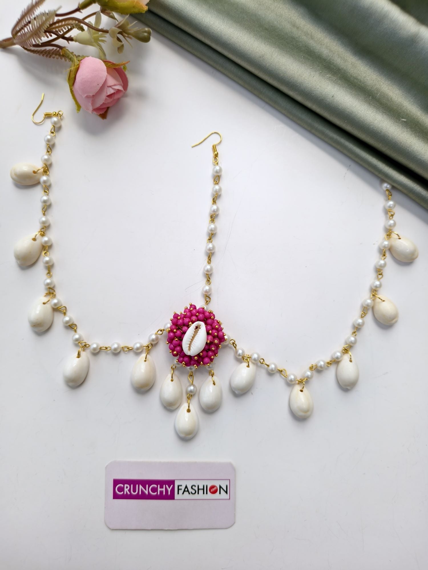 Heer's Pink Pearl Cowrie Shell Haldi-Mehndi Jewelry for Fashionistas