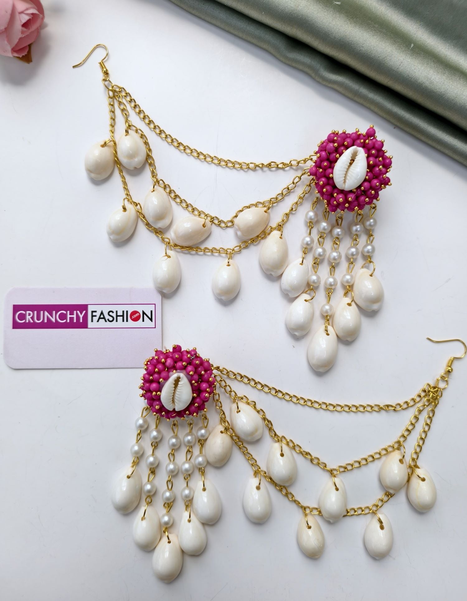 Heer's Pink Pearl Cowrie Shell Haldi-Mehndi Jewelry for Fashionistas