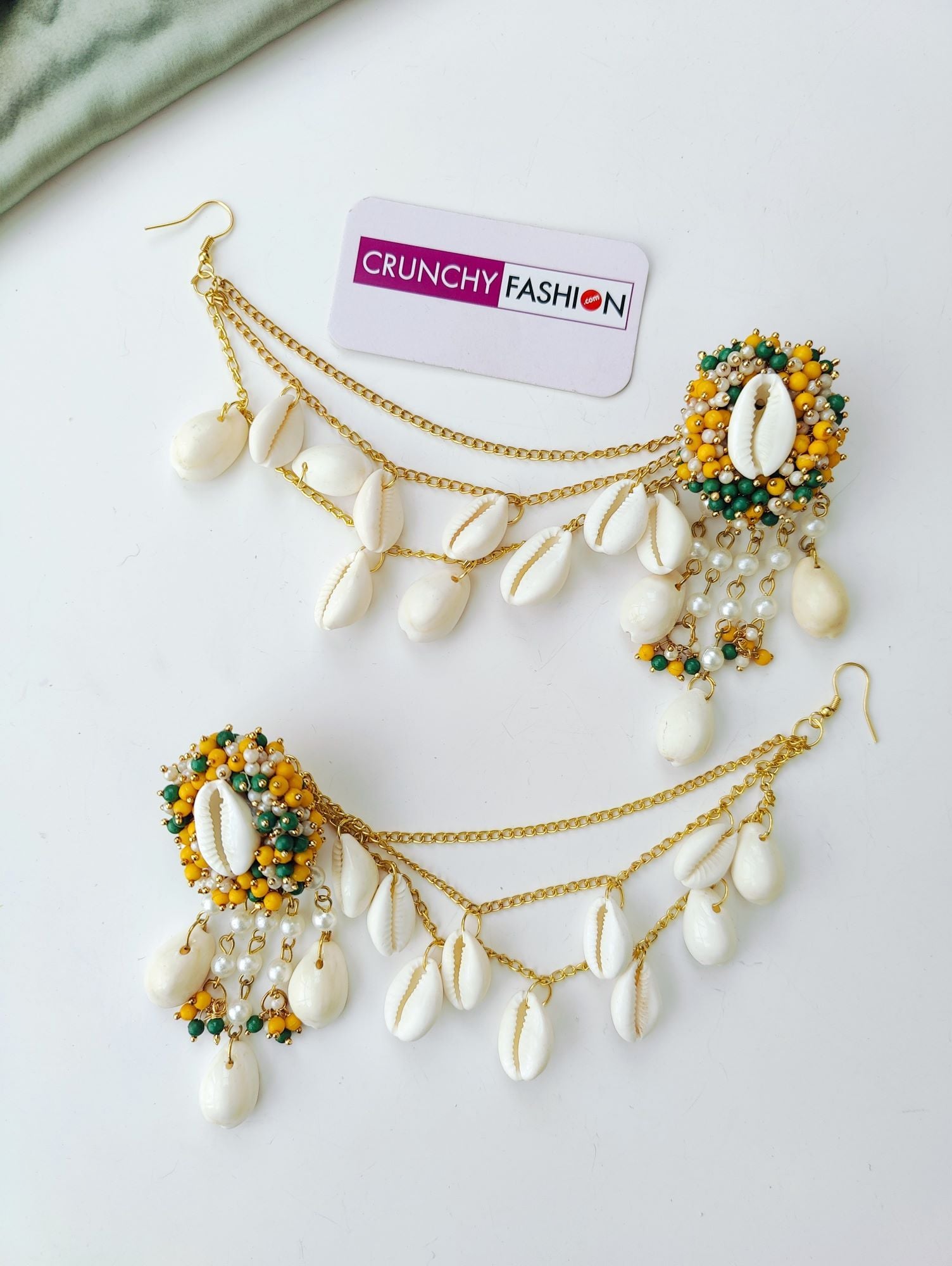 Handmade Sea Shell Bridal Ensemble - Fresh Green-Yellow Flower Theme