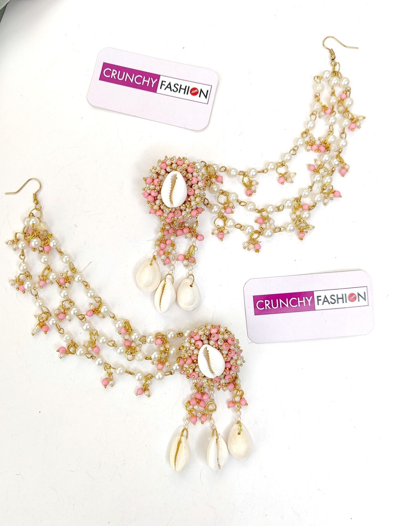 Baby Pink Pearl & Sea Shell Haldi Mehndi Carnival Jewellery Set