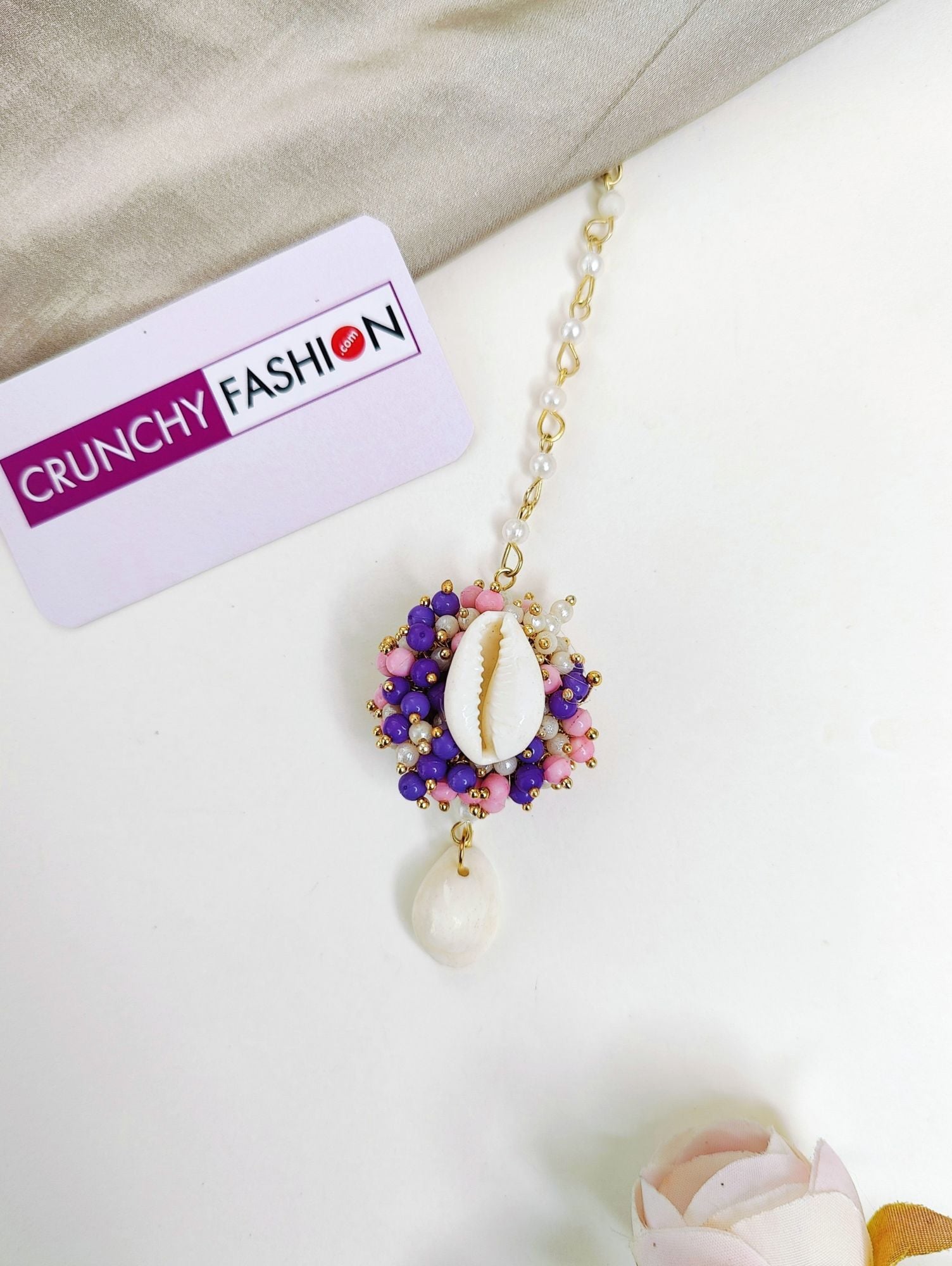 Lavender-Pink Pearl & Sea Shell Haldi Mehndi Jewelry Set for Women