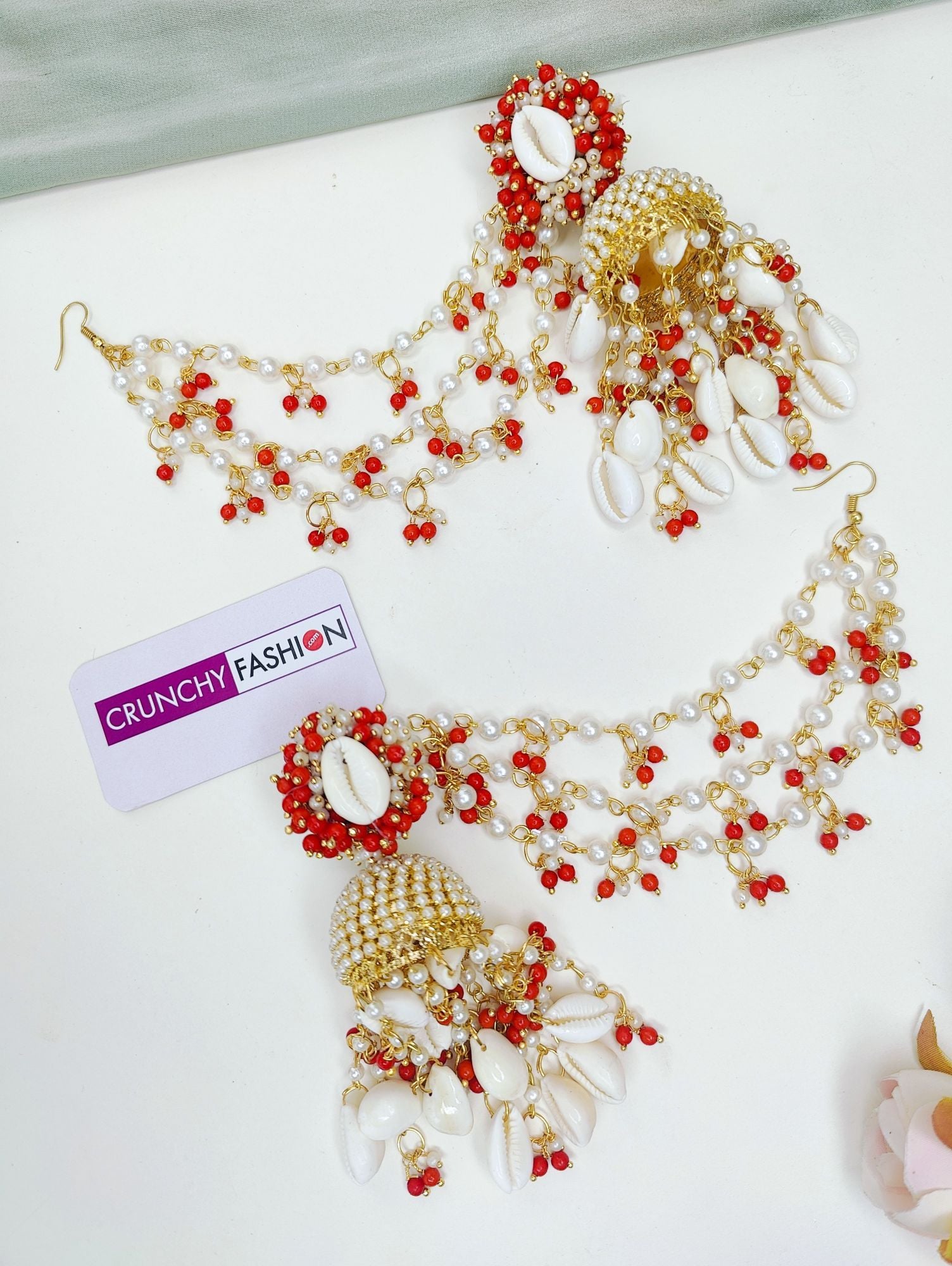 Traditional Red Cowrie Shell Haldi Jewellery Set for Wedding