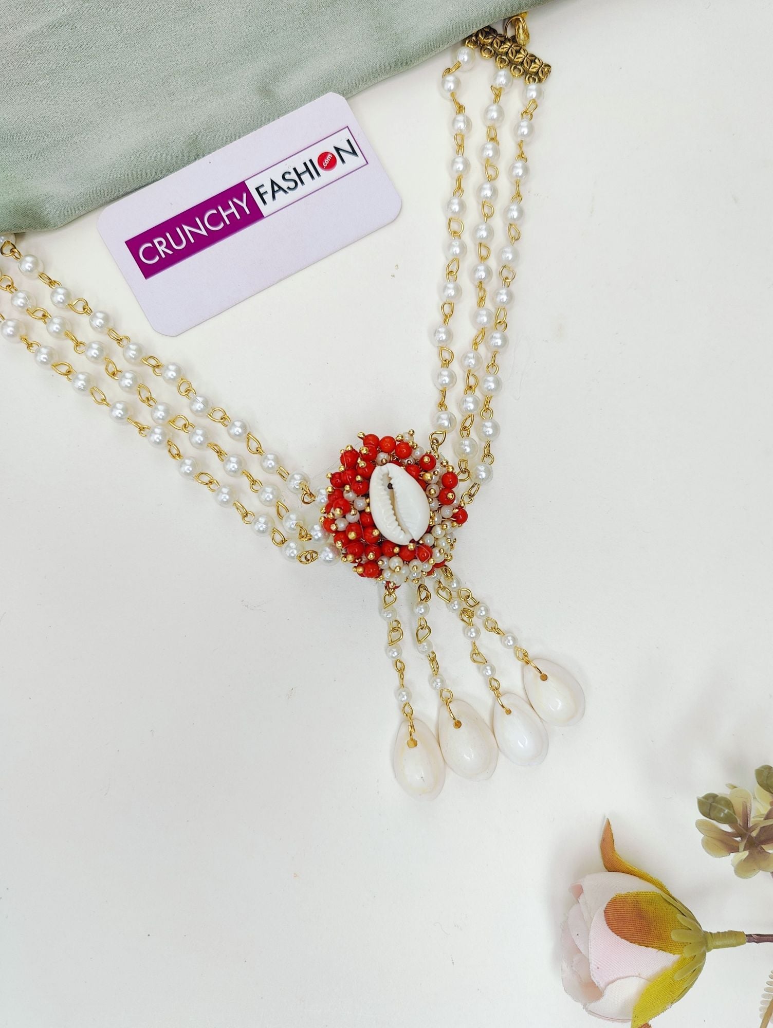 Traditional Red Cowrie Shell Haldi Jewellery Set for Wedding