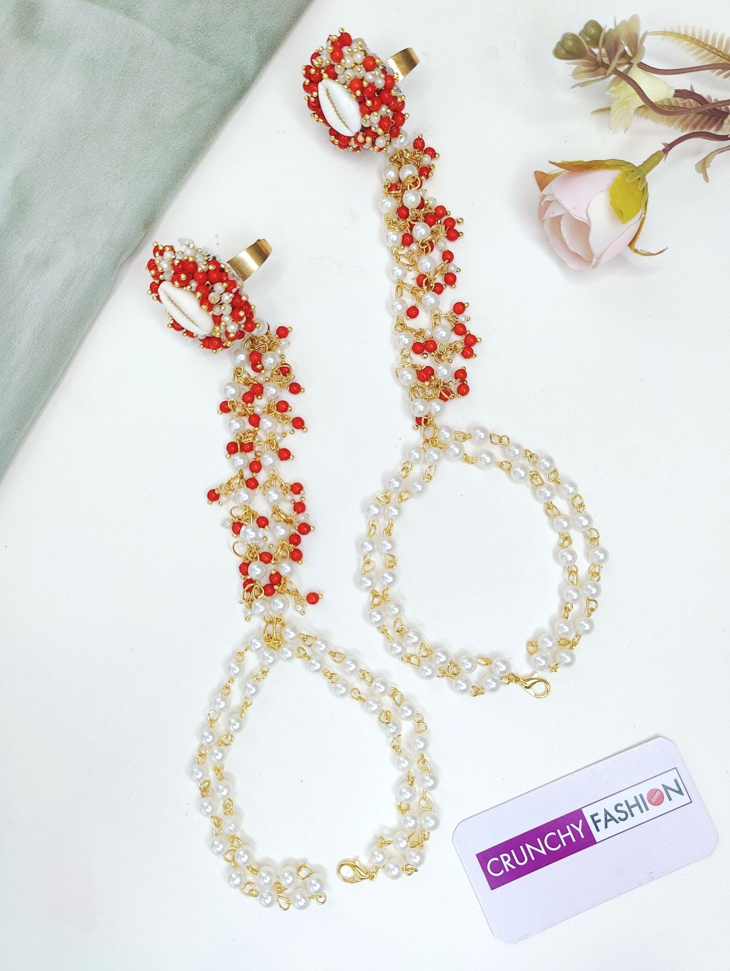 Traditional Red Cowrie Shell Haldi Jewellery Set for Wedding