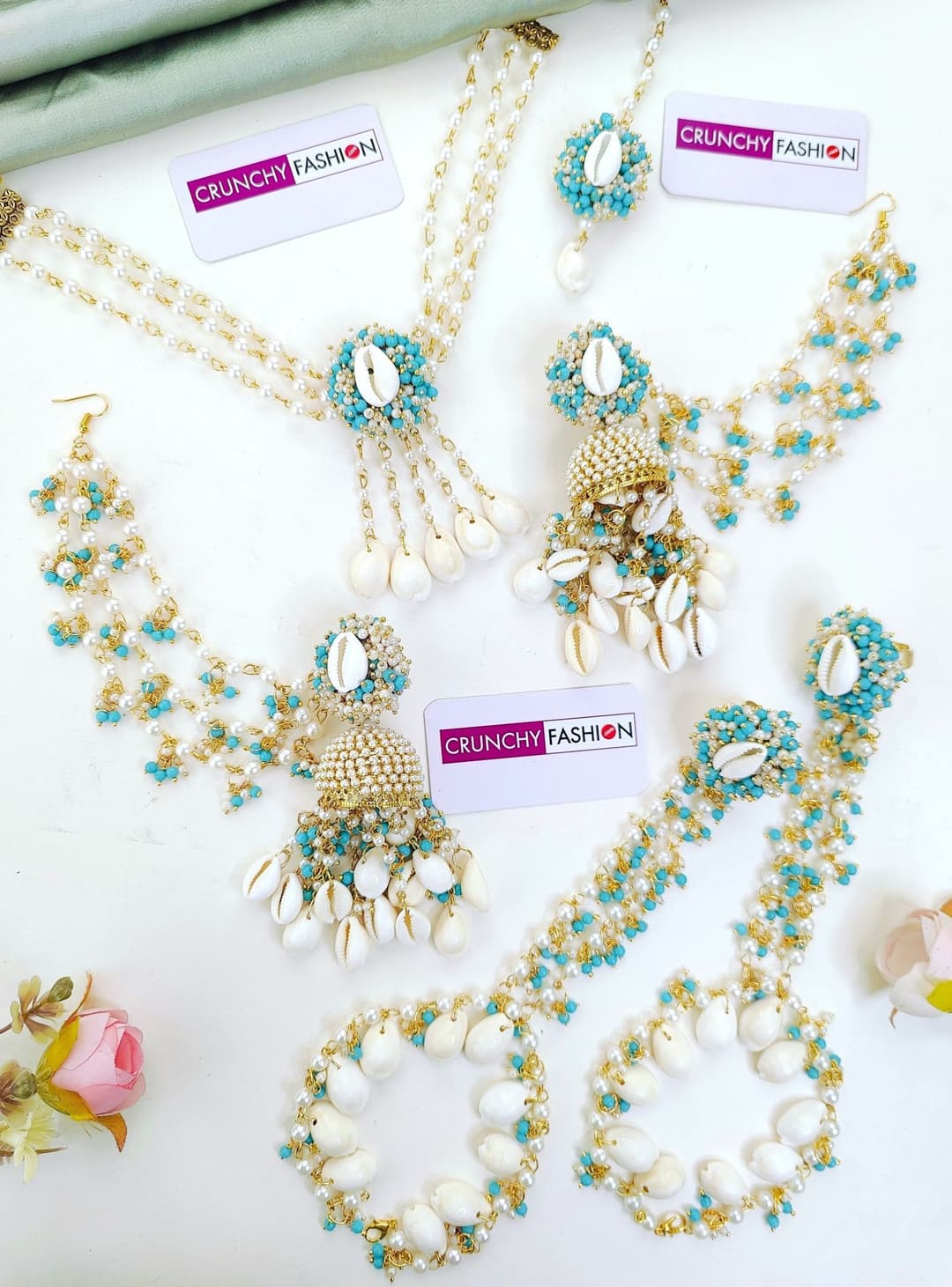 Lavender Sea Shell Haldi Mehndi Jewellery Set