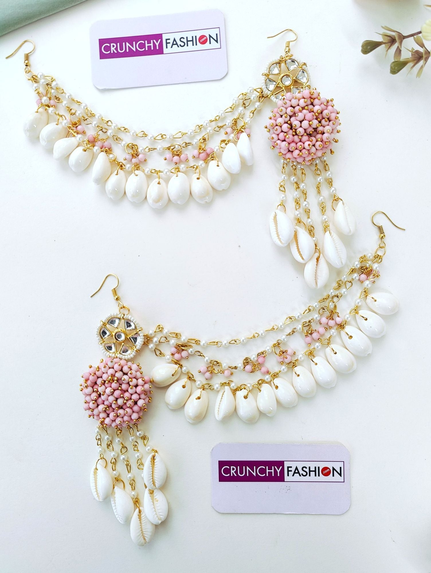 Designer Blush Pink Cowrie Shell Jewellery Set for Women