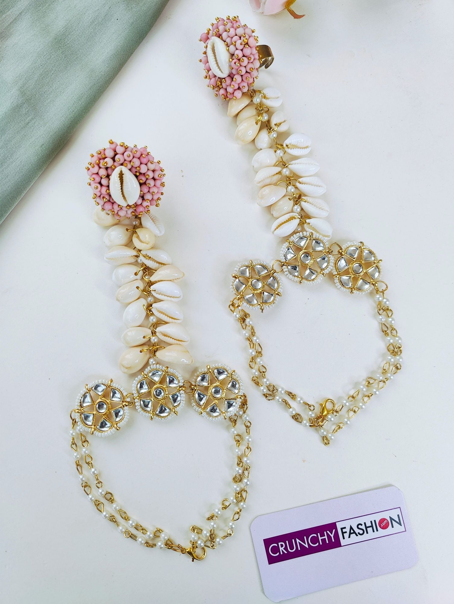 Designer Blush Pink Cowrie Shell Jewellery Set for Women