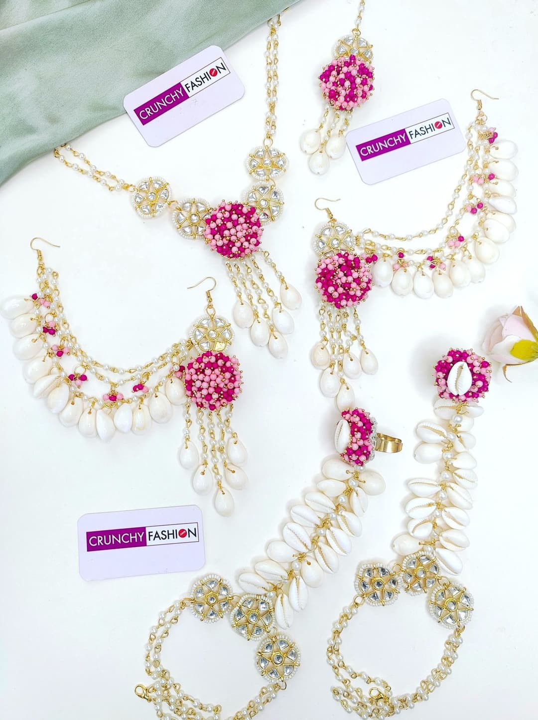 Lavender Glow Sea Shell & Pearl Haldi Mehndi Jewellery Set