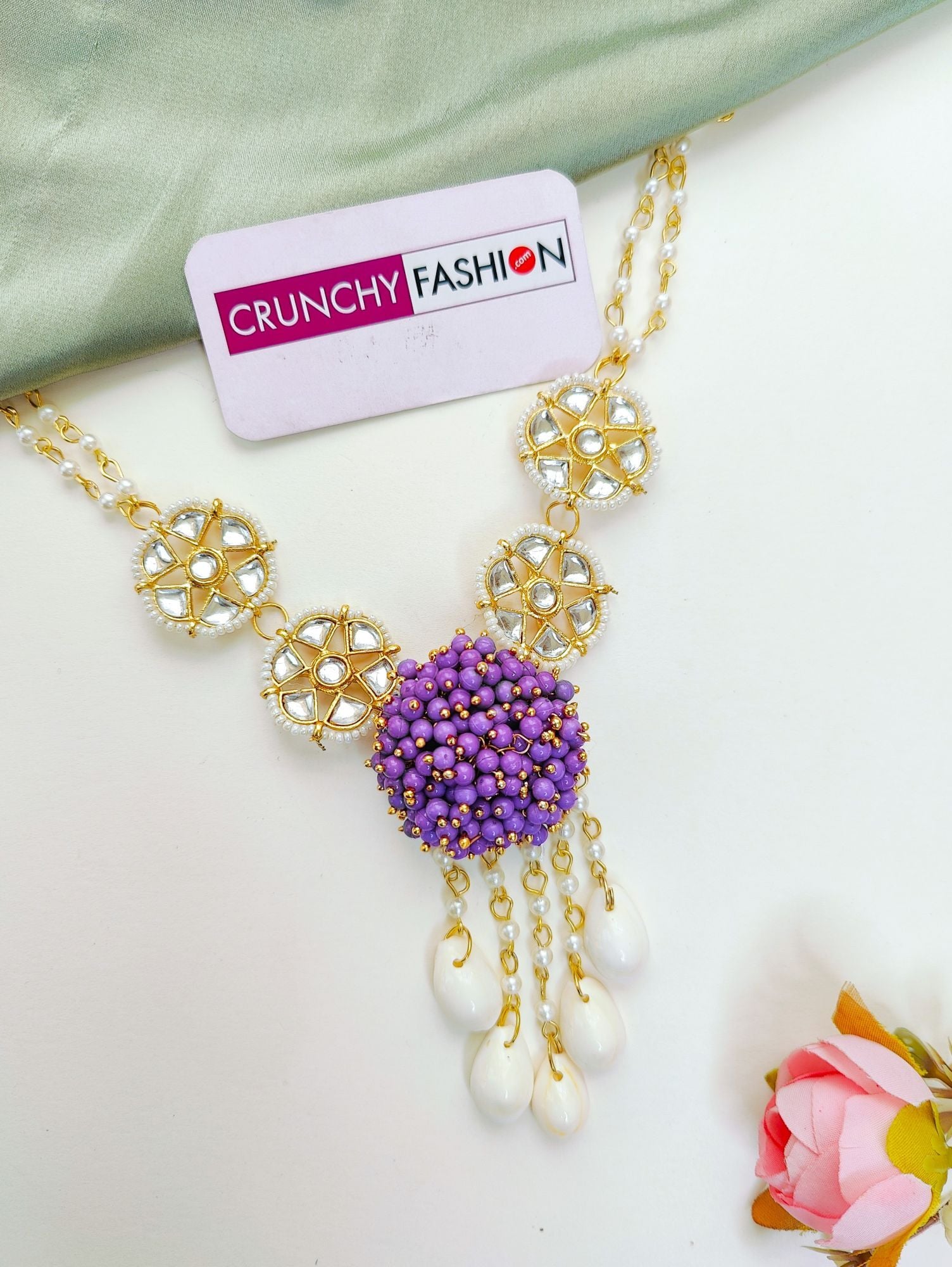 Lavender Kundan Cowrie Shell Haldi Jewelry Set