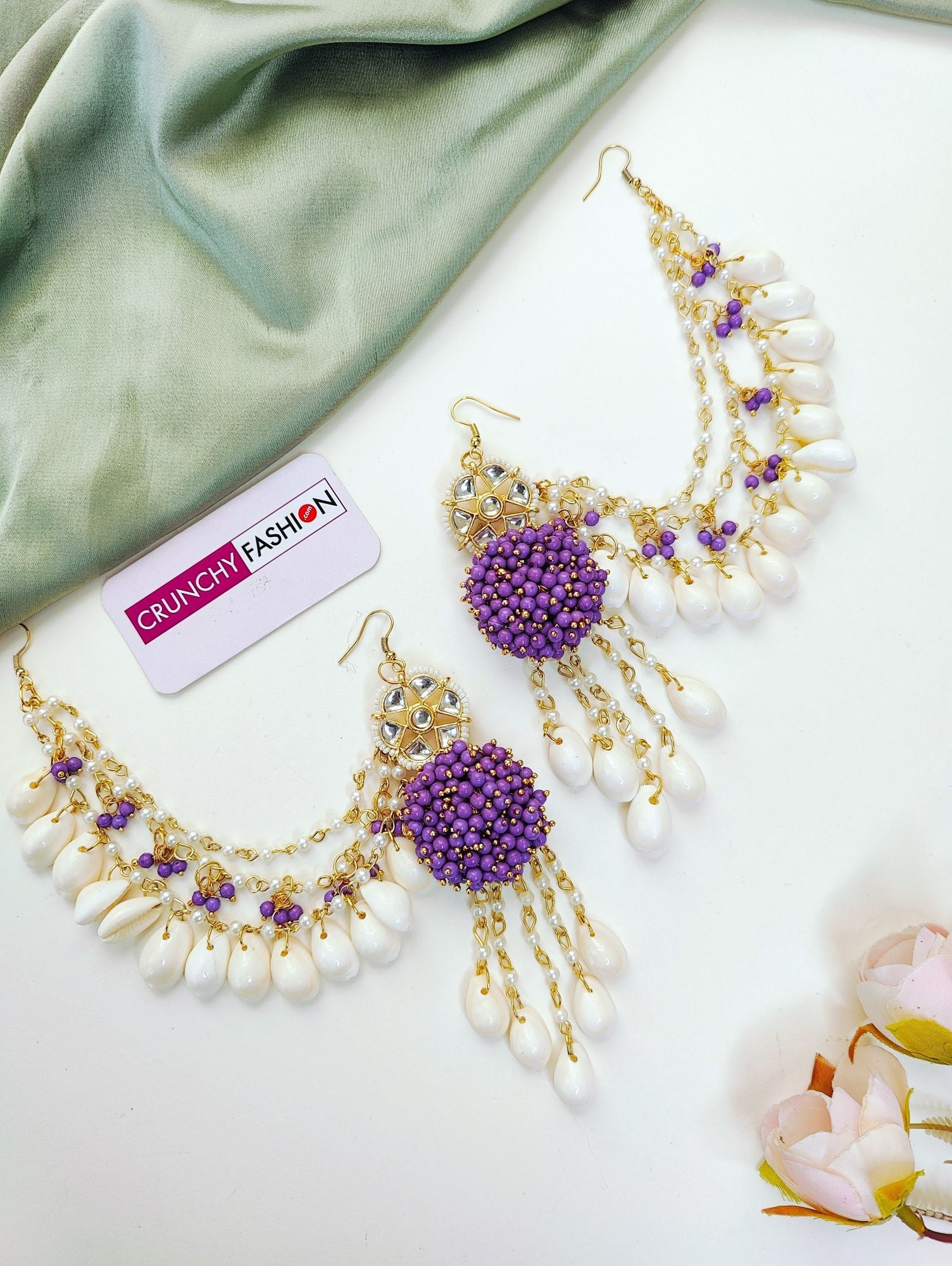 Lavender Kundan Cowrie Shell Haldi Jewelry Set