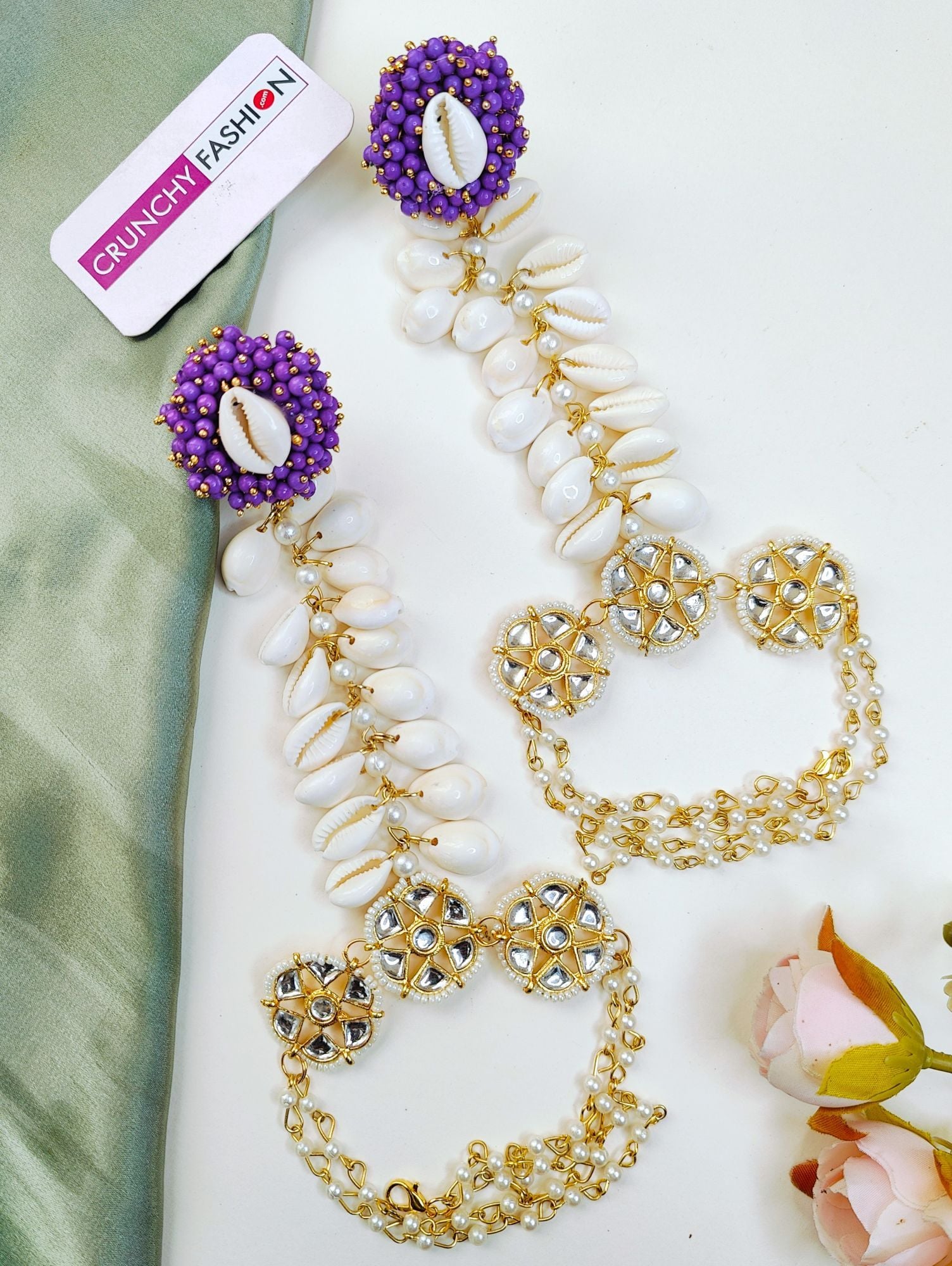 Lavender Kundan Cowrie Shell Haldi Jewelry Set