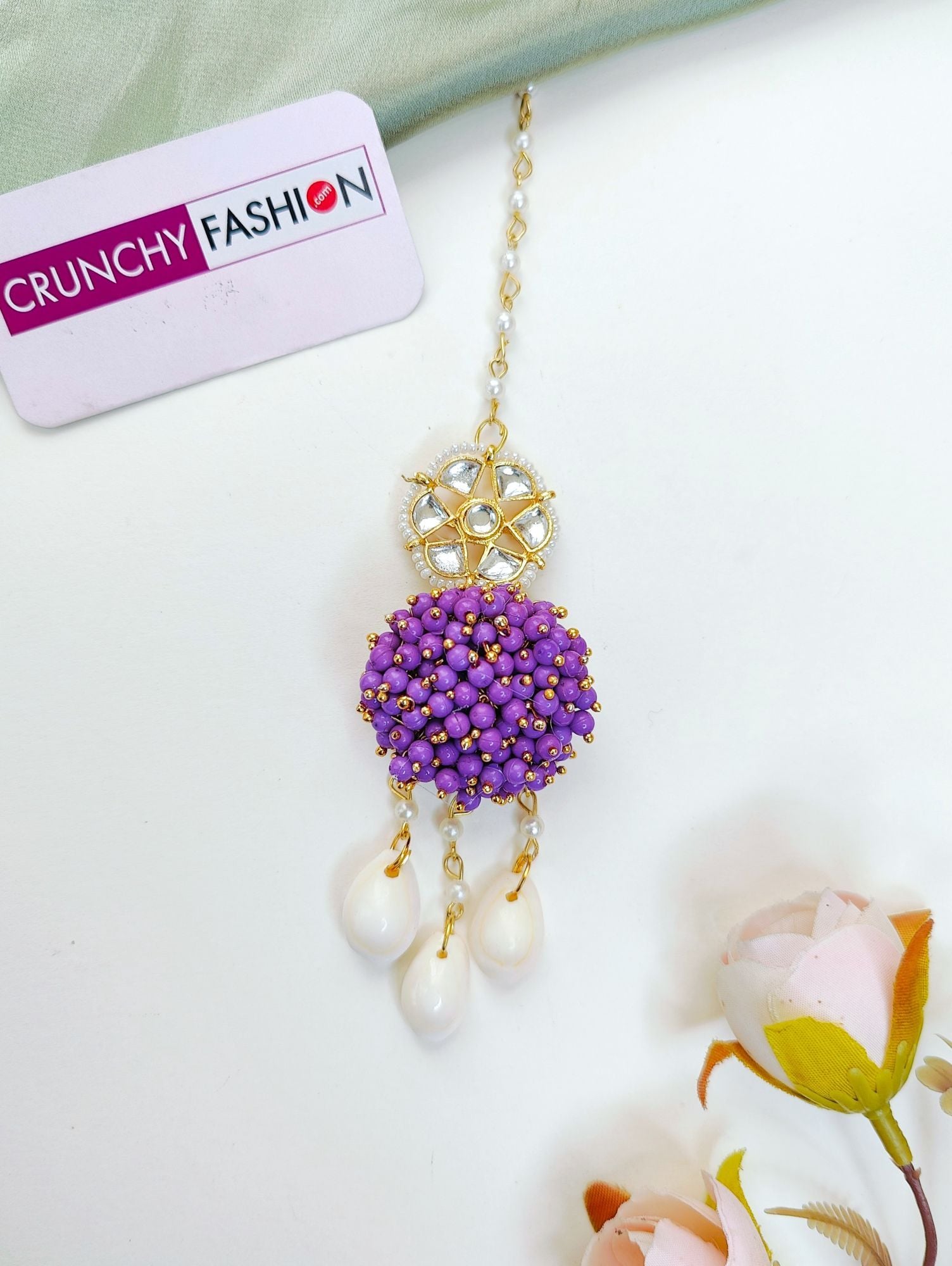 Lavender Kundan Cowrie Shell Haldi Jewelry Set